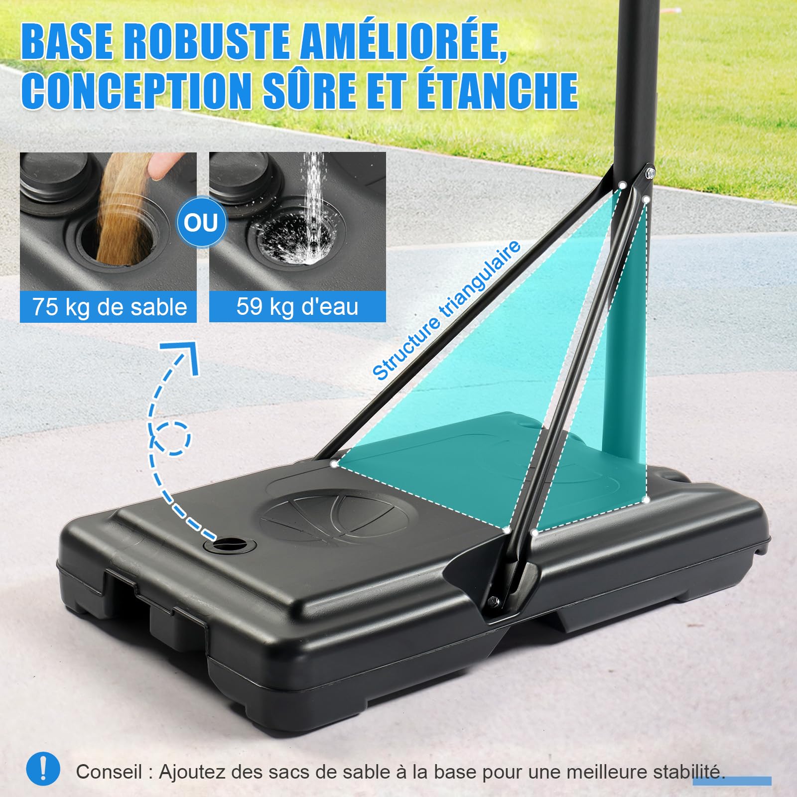 LEADZM Panier de Basketball Extérieur avec Support et roulettes, 2 Filets, pour Adultes et Enfants, Support de Basketball pour Jardin et Cour, Hauteur Réglable de 135 à 305 cm