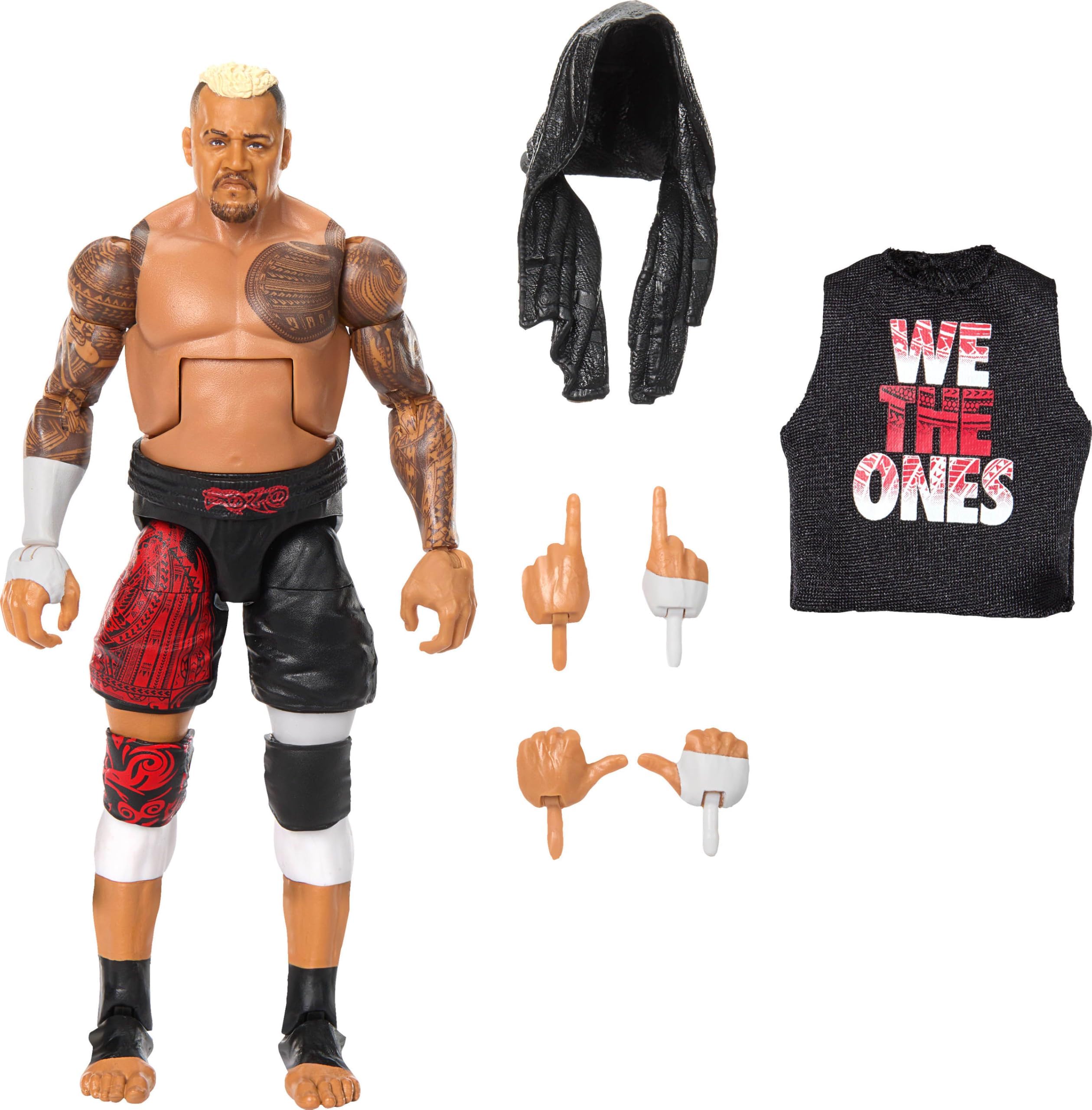 WWE Top Picks Elite Action Figure & Accessories Set, Solo Sikoa 6-inch Collectible with Swappable Hands, Ring Gear & 25 Articulation Points