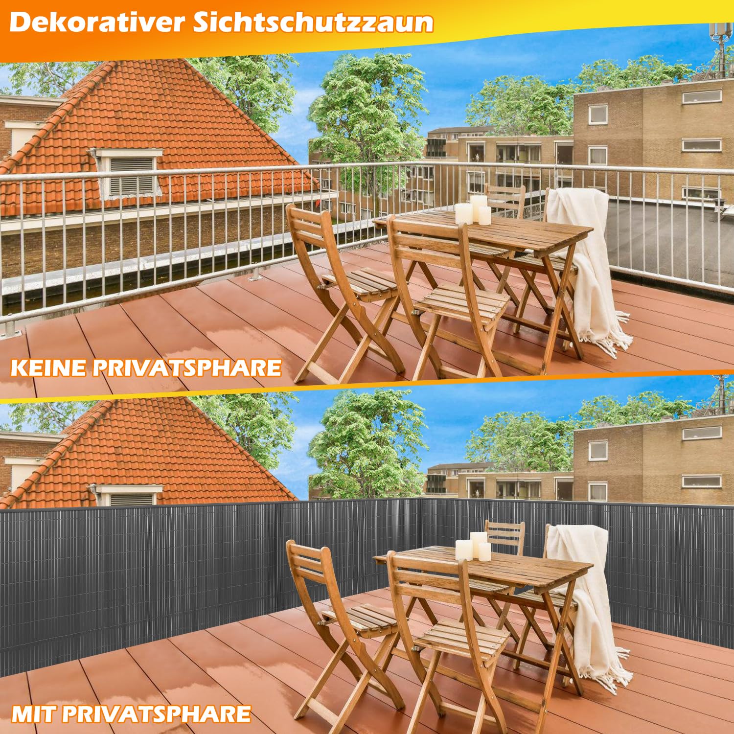 Brise-vue en PVC 160 x 500 cm, clôture de protection pour jardin avec serre-câbles, protection pour balcon et clôture, renforcement à 3 couches, revêtement de balcon, clôture de jardin