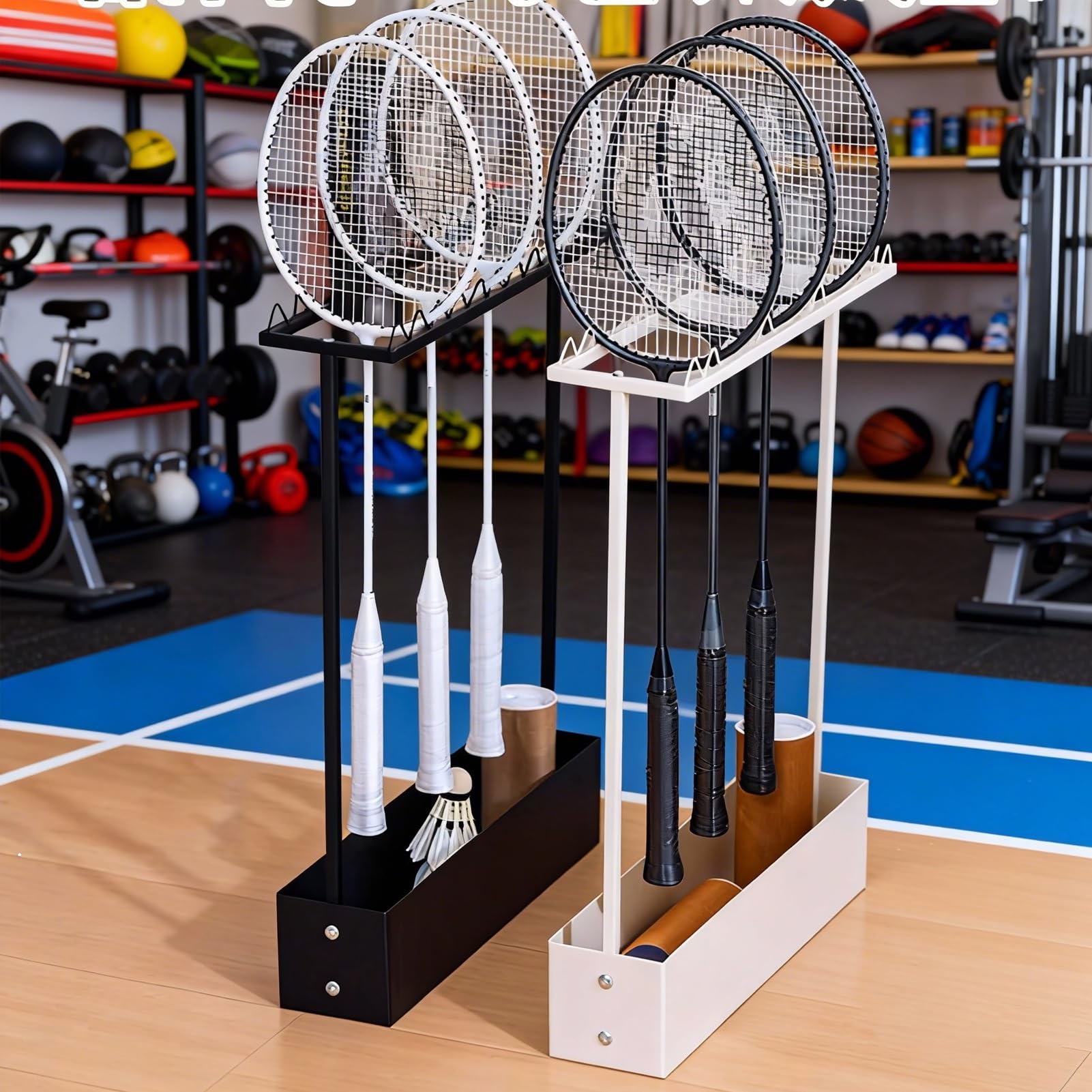 Scaffale per racchette da tennis, facile da pulire, per palestra, scuola o club, contiene racchette e attrezzature da badminton, design durevole e salvaspazio