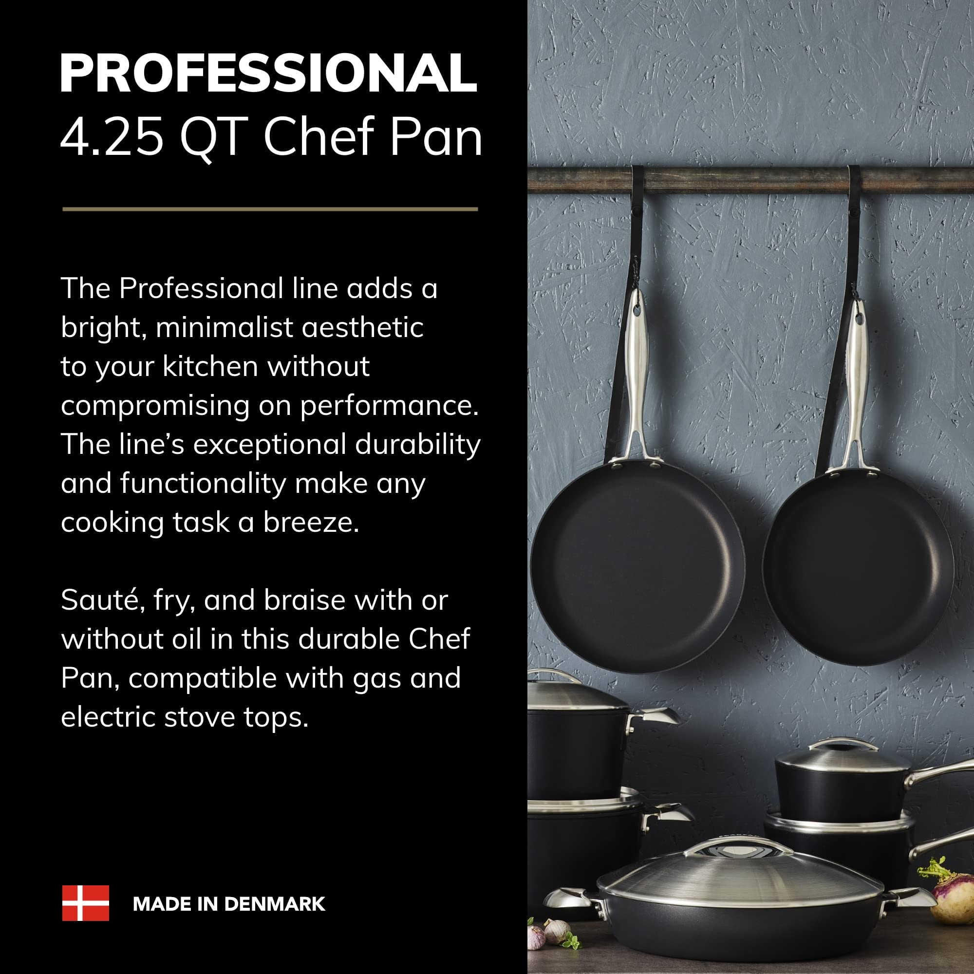 Strata Line Cookware STRATANIUM+ Nonstick CS+ 4.25 QT Chef Pan With Cover - Professional ...