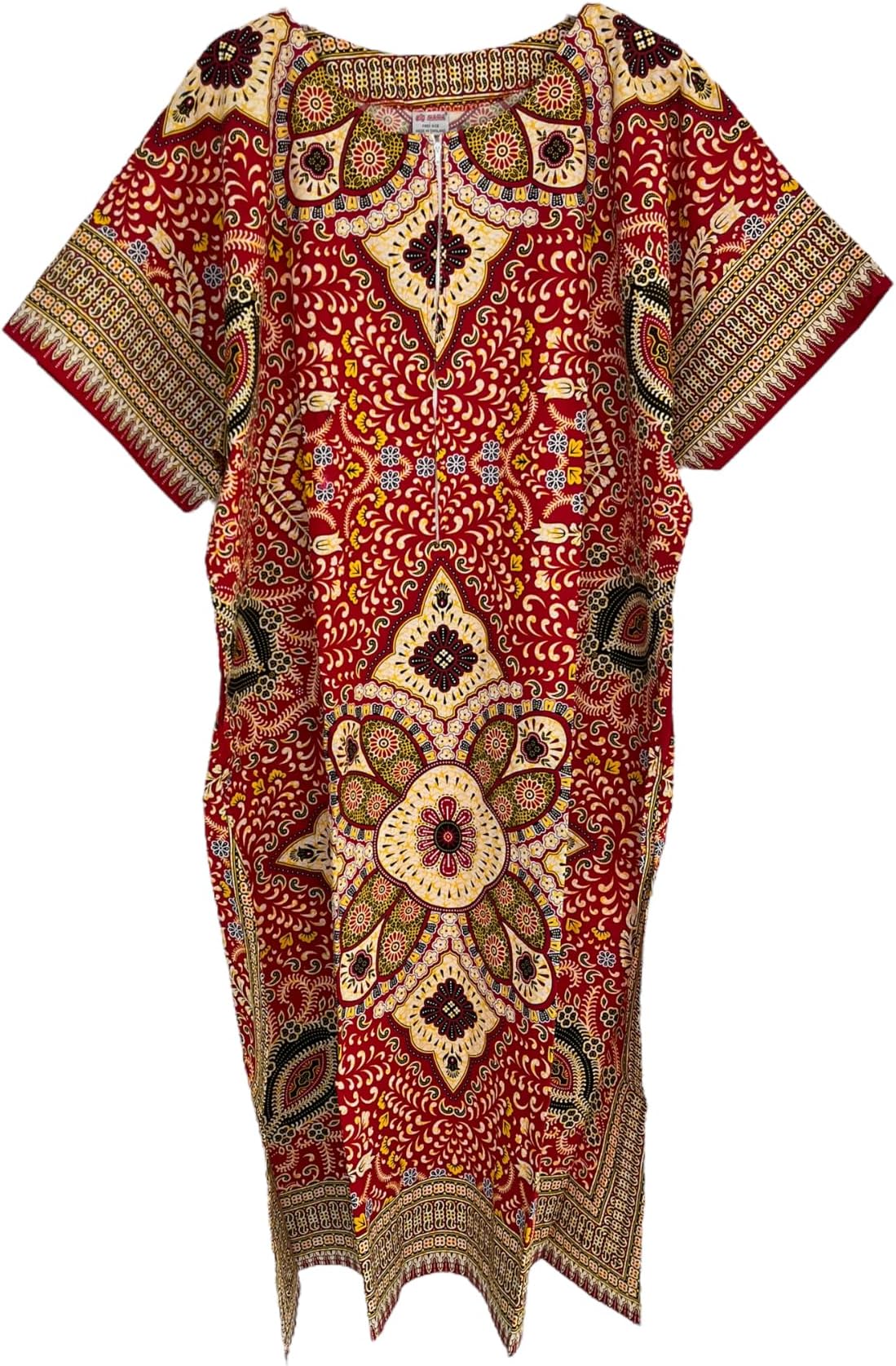 Ladies 100% Cotton Long Kaftan Dress Summer Dashiki African Print One Size Loose Baggy Style Beach Cover