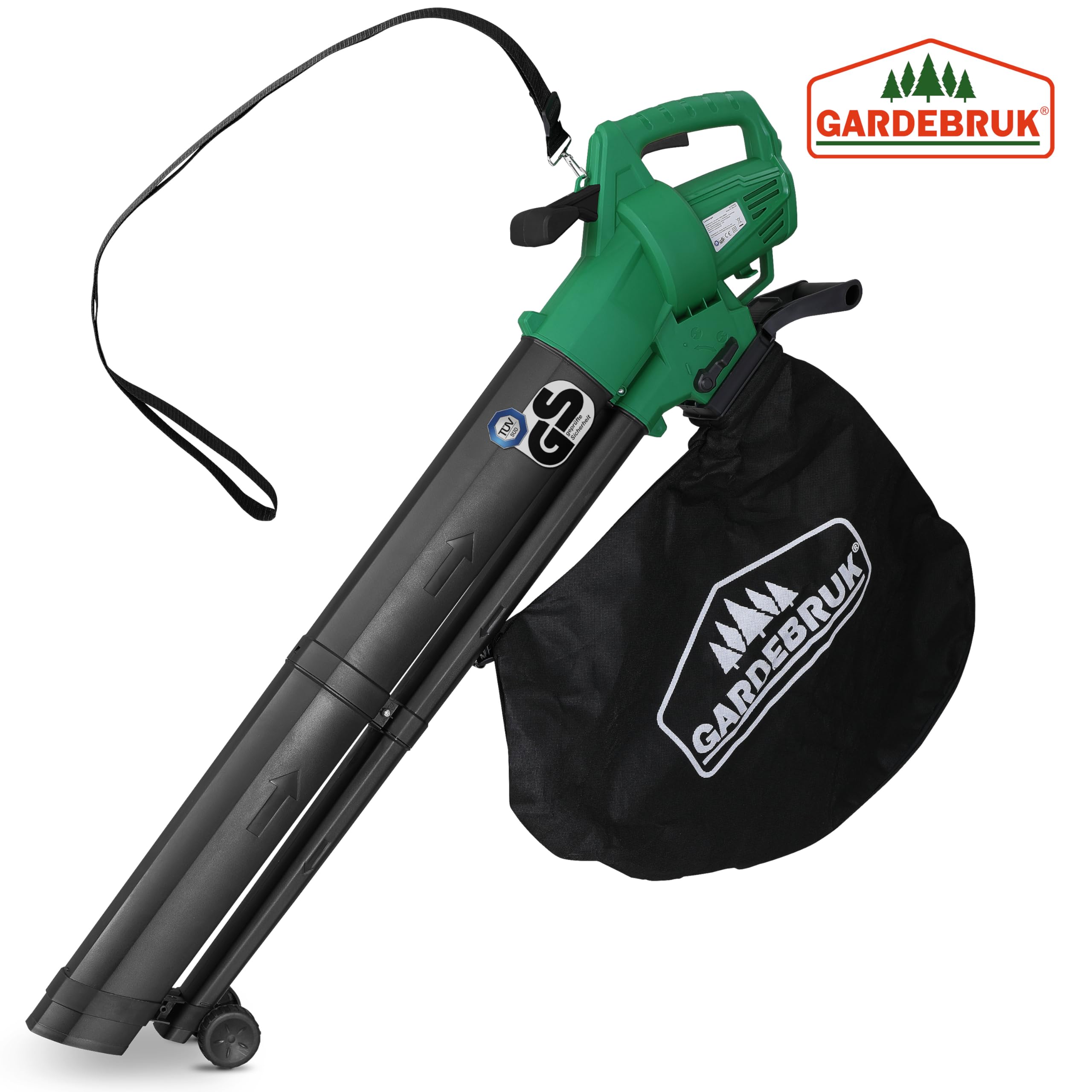 GARDEBRUK® Soffiatore Foglie Aspiratore Trituratore Elettrico 3in1 3000W Tracolla Ruote Sacca 45L Soffia Foglie Giardino Aspirafoglie Aspira Fogliame
