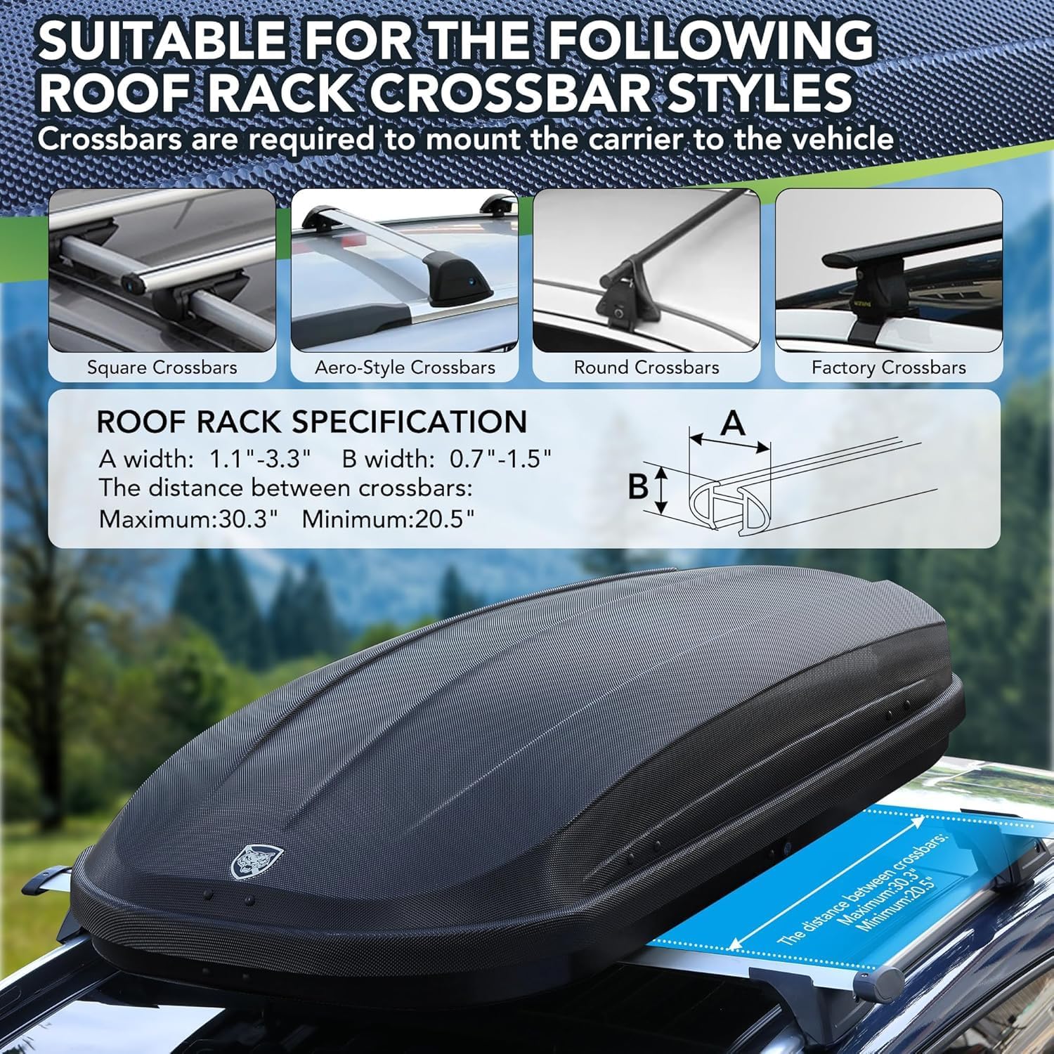 Rooftop Cargo Box Carrier 14 Cubic,Hard Shell Rooftop Cargo Carrier Dual-Side Opening for Car Storage,165Lbs Weight Capacity with Secure Straps&Keys