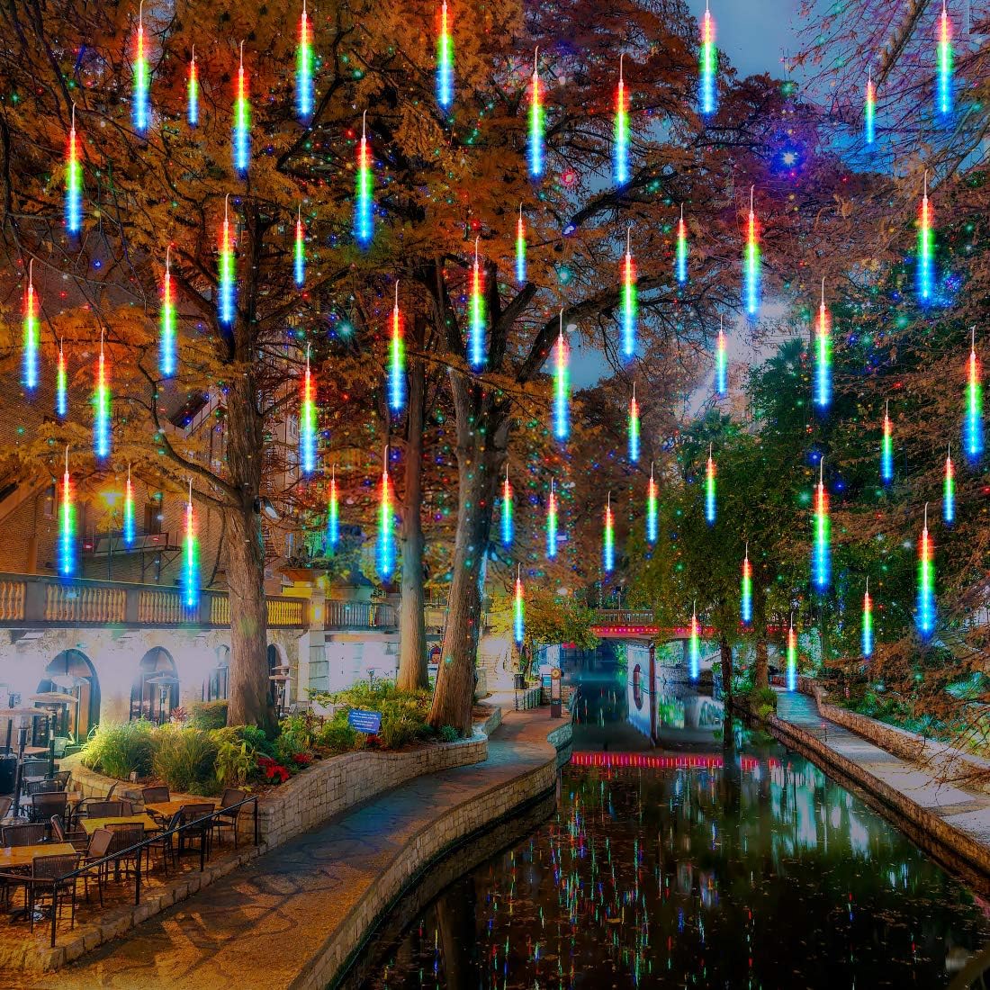 Jhua LED Meteor Shower Lights Outdoor, 10 Tube 240 LEDs 12 Inch Waterproof Falling Rain Lights, Christmas Lights Fairy String Lights for Halloween Christmas Wedding Holiday Decoration (Multicolor)