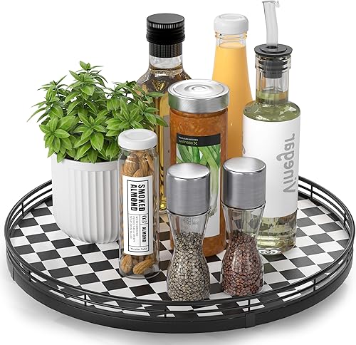 Miniatura 44 de Tabla giratoria redonda de roble de 9 pulgadas para organización en gabinetes, estilo rústico, para almacenamiento en mesa del comedor, despensa,