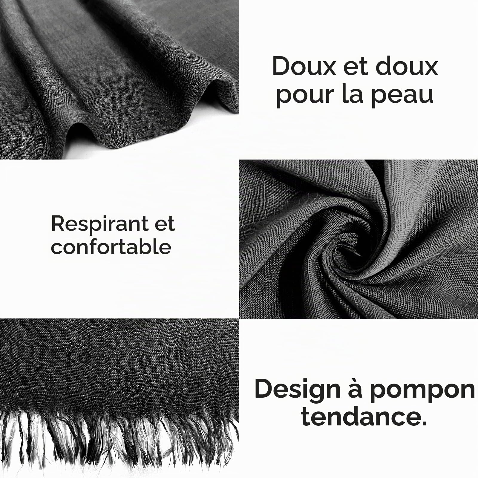 Écharpe Foulard Femme Hiver Grande Echarpe Chale en Coton Lin Longue Chaude Automne Cape, 180cm x120cm