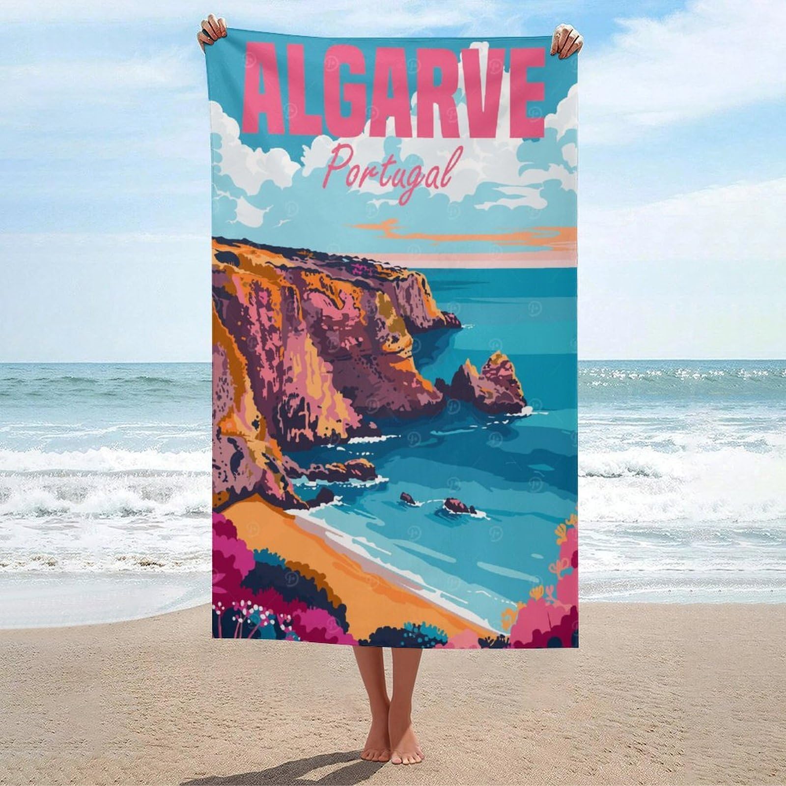 sinyumoney Algarve Coast Portugal Beach Towels Adults Soft Highly Absorbent Basics Towel Set for Outdoor Pool Garden Holiday 130x80cm