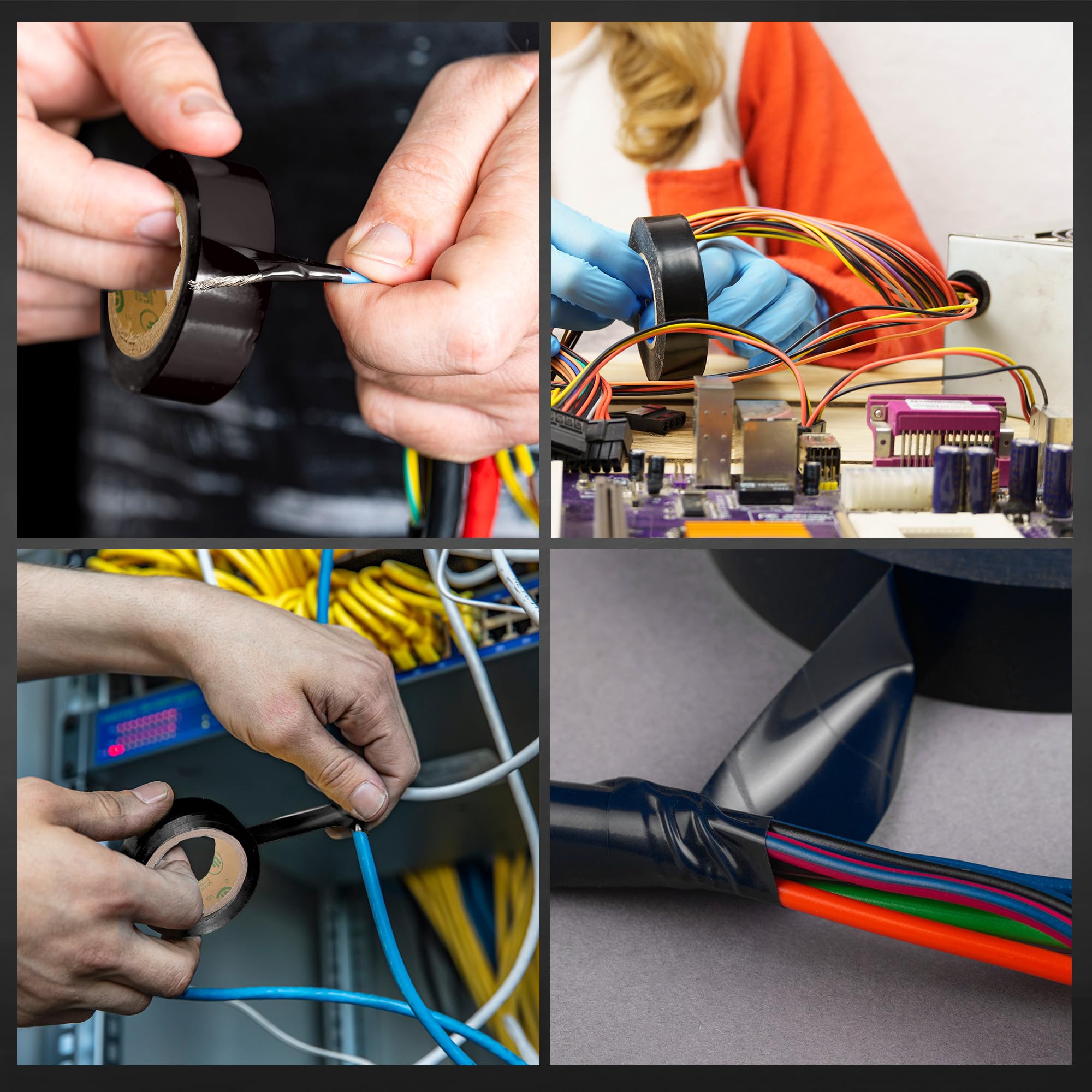 Lichamp Paquete de 80 cintas eléctricas negras impermeables, 3/4 pulgadas x 66 pies, grado industrial, certificación UL/CSA, cinta eléctrica de alta temperatura, supervinilo eléctrico