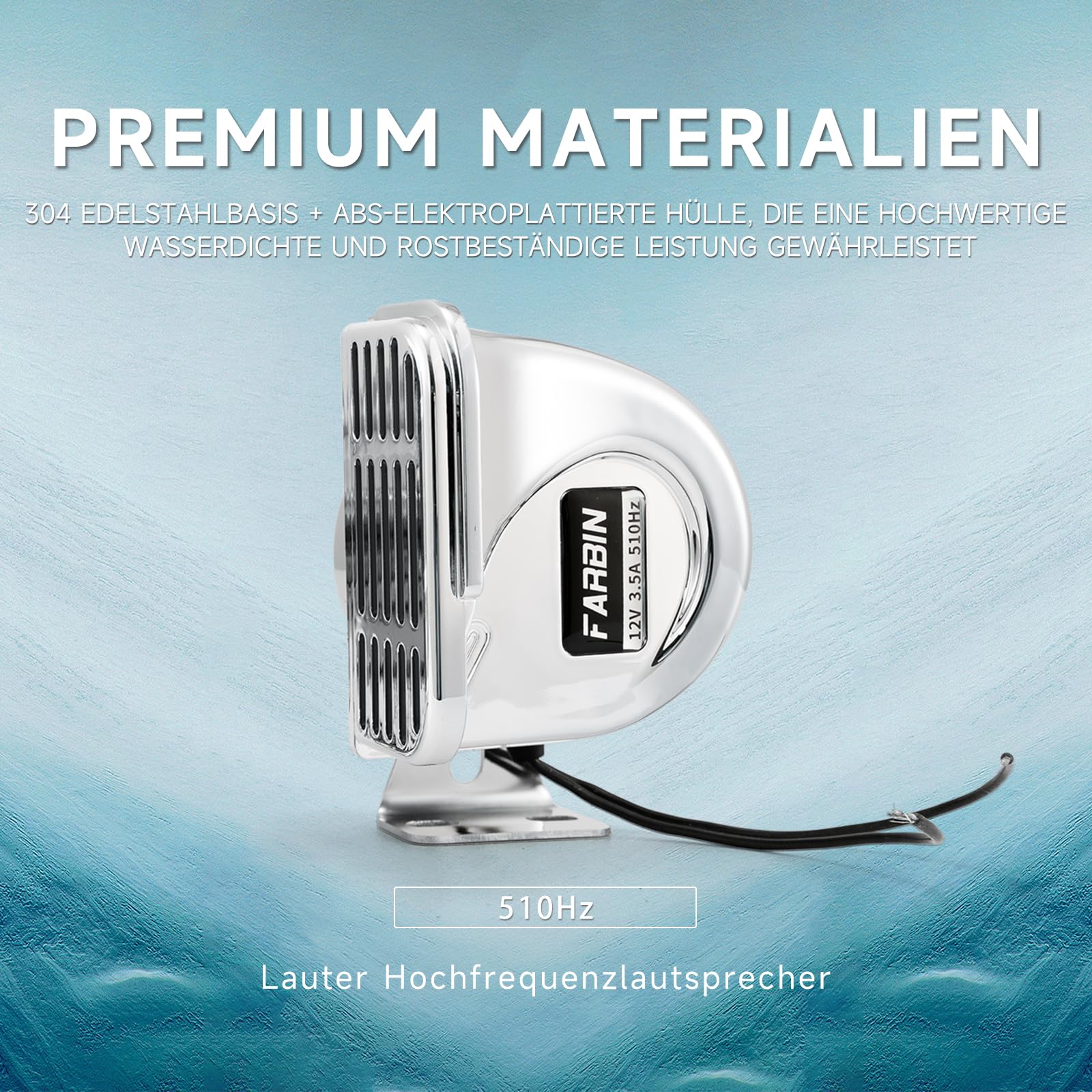 FARBIN Clacson per barche da 12 V, impermeabile, 510 Hz, in acciaio inox ad alta tonalità, per navi, barche, barche a vela, yacht, camion, SUV RV Touring Car ecc.