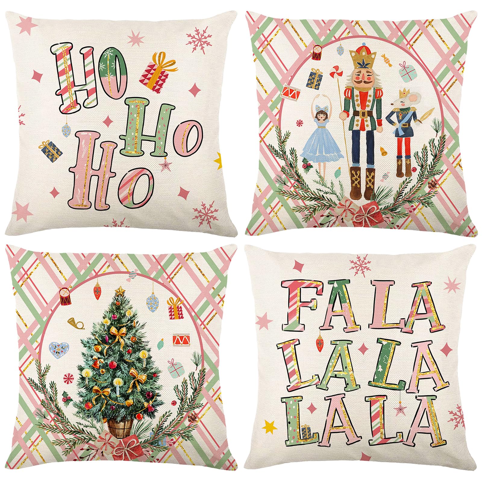 AMFUN Lot De 4 Housses Coussin Noel, 45 X 45cm Taie Oreiller Pour Coussin Noel, Oreiller