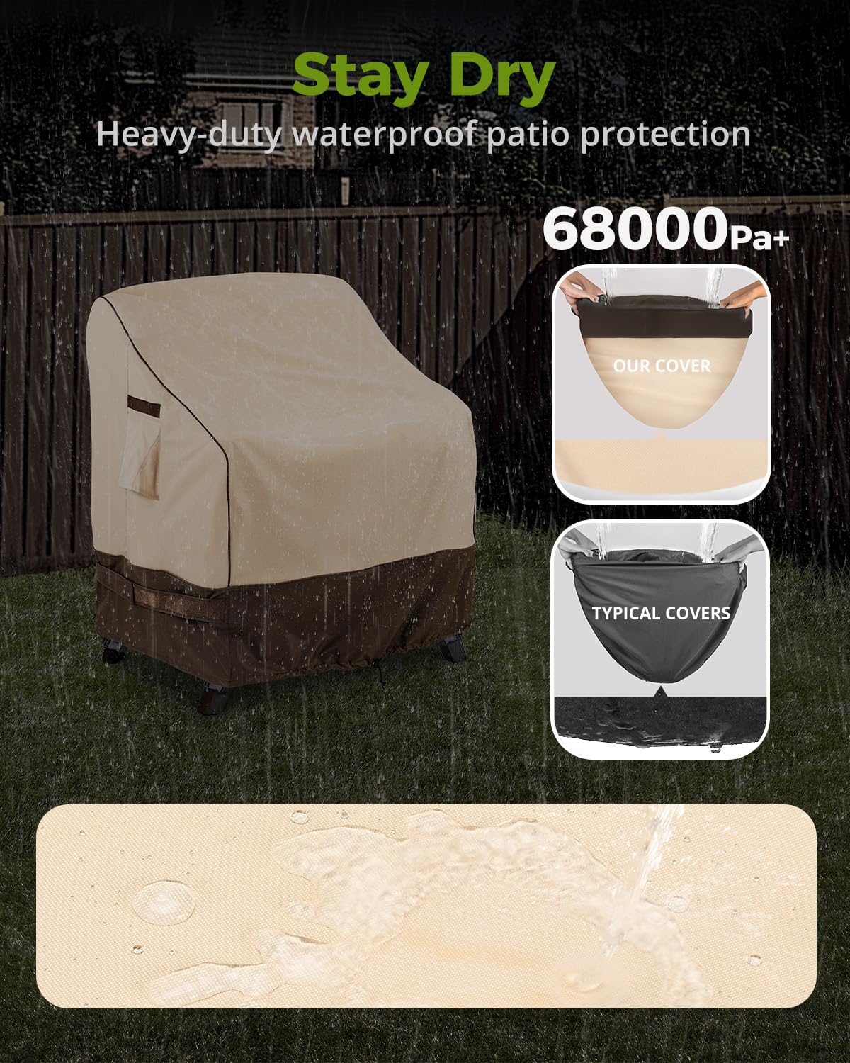 KylinLucky Wasserdichte Abdeckung für Terrassenmöbel, 73 x 76 x 91 cm, 2 Stück, für Gartenstuhl, Khaki