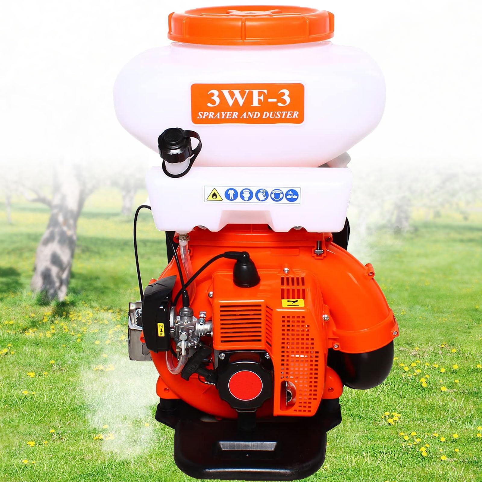 Nebulizzatore agricolo da 14 litri, alimentato a motore a benzina, soffiatore per foglie 7500r/min, a zaino, per applicazioni in giardino e acqua