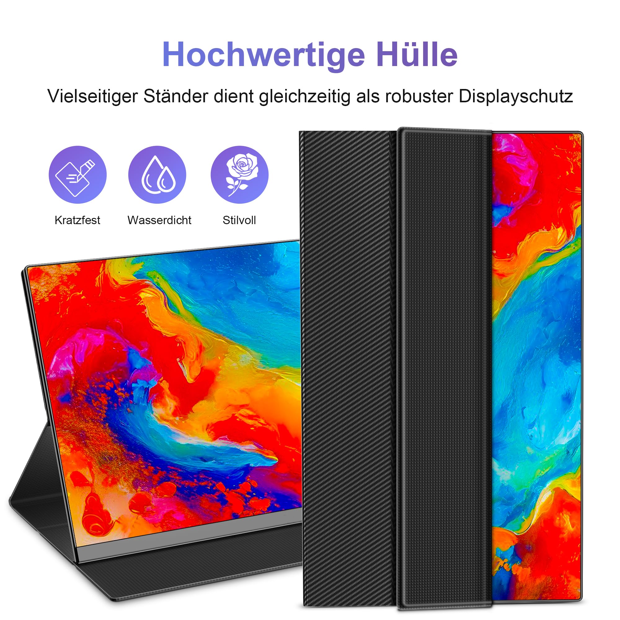 Tragbarer Monitor 15,6'' 1080P FHD IPS mit Lautsprechern USB-C HDMI für Laptop PC Mac Xbox