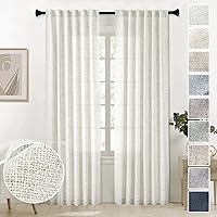 Vista 34 de Cortinas de lino blanco con pestaña trasera de 108 pulgadas de largo, 2 paneles para sala de estar, cortinas de estilo rústico bohemias, filtro