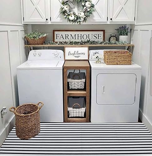 Vista 127 de Alfombra de exterior blanca y negra de 3 x 5 pies, alfombra de algodón tejida a mano, lavable a máquina, para interiores y exteriores, alfombra