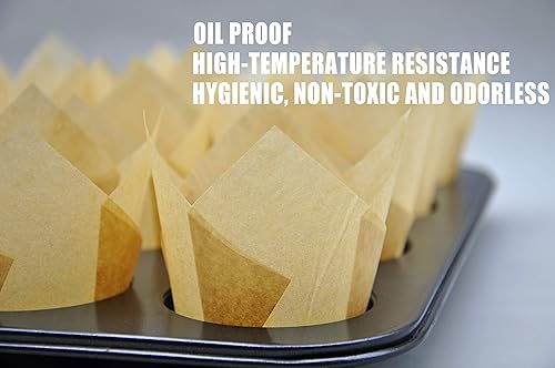 Vista 3 de Muffin Greaseproof paper Baking cupcake cups, 2" x 3 1/2" Natural Tulip Baking Cup Case of 125 pcs (125, Standard) Estampado Floral Negro