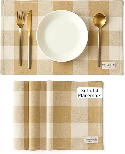 Miniatura 18 de LANE LINEN Juego de 6 manteles individuales para mesa de 13 x 19 pulgadas, manteles decorativos de cocina de algodón, color beige Beige,Cuadros