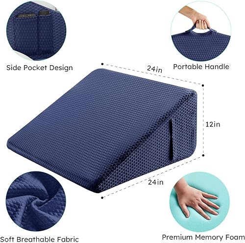 Miniatura 5 de Bedluxe Almohada de cuña, almohada de cuña de cama de 12 pulgadas para cabecero, almohada de cuña para alivio del reflujo ácido, dormir, después de