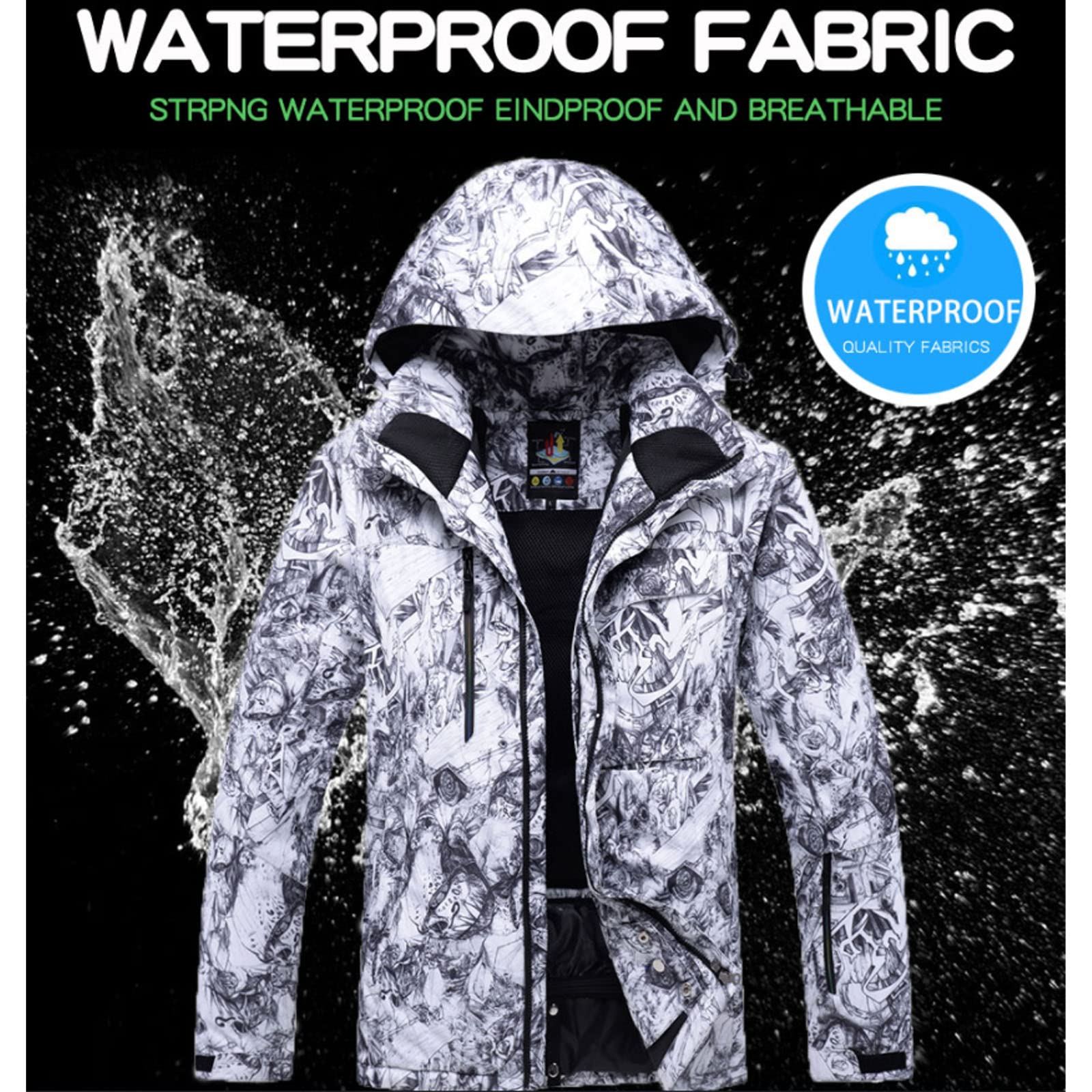 Tuta da Sci da Uomo con Motivo a Nastro Cappotto con Jeans Giacche e Pantaloni da Snowboard Abbigliamento Impermeabile da Esterno Tuta da Neve