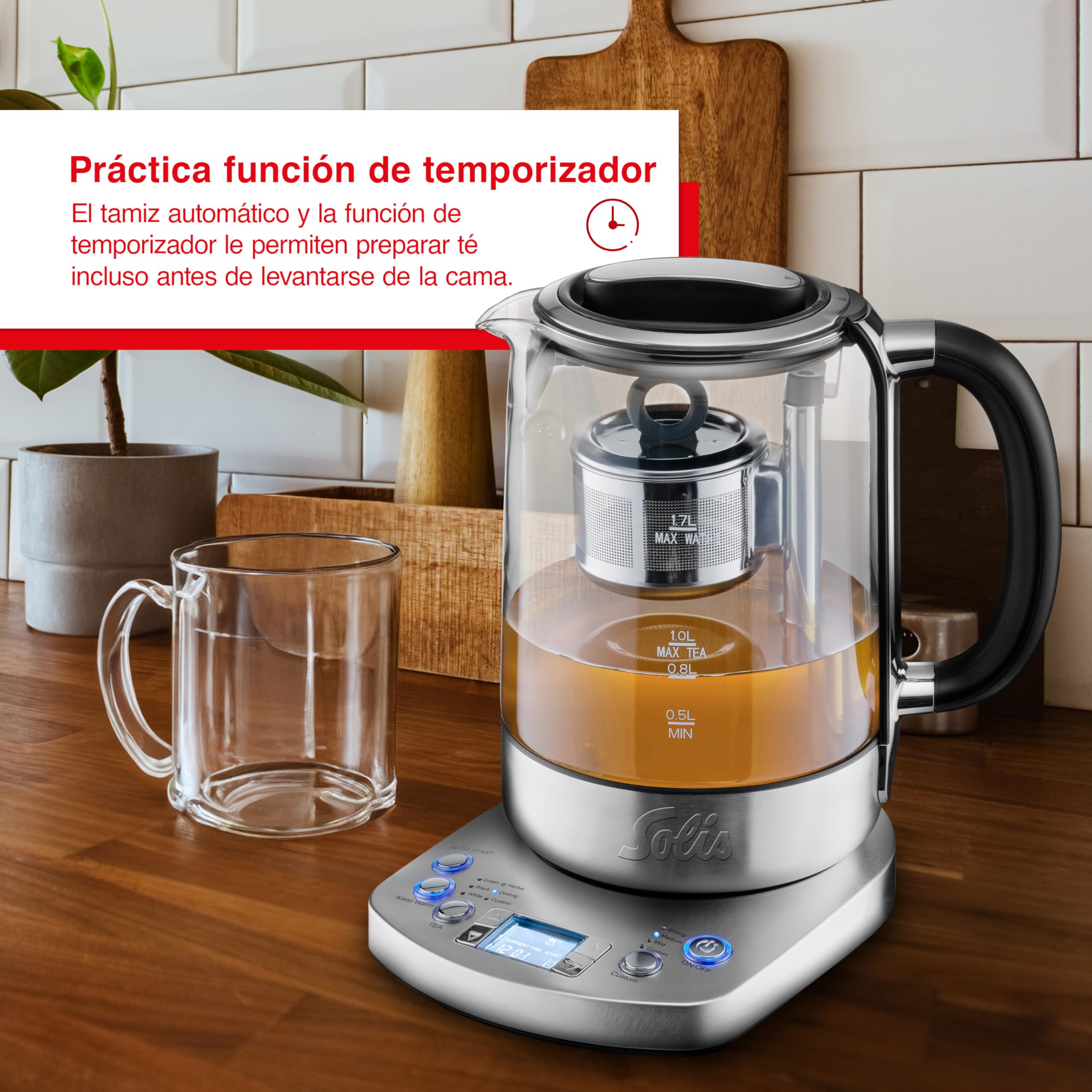 Solis Tea Kettle Automatic 5518 - Hervidor de agua con ajuste de temperatura - Tetera - Función temporizador - colador de té integrado - Jarra de 1,7 litros