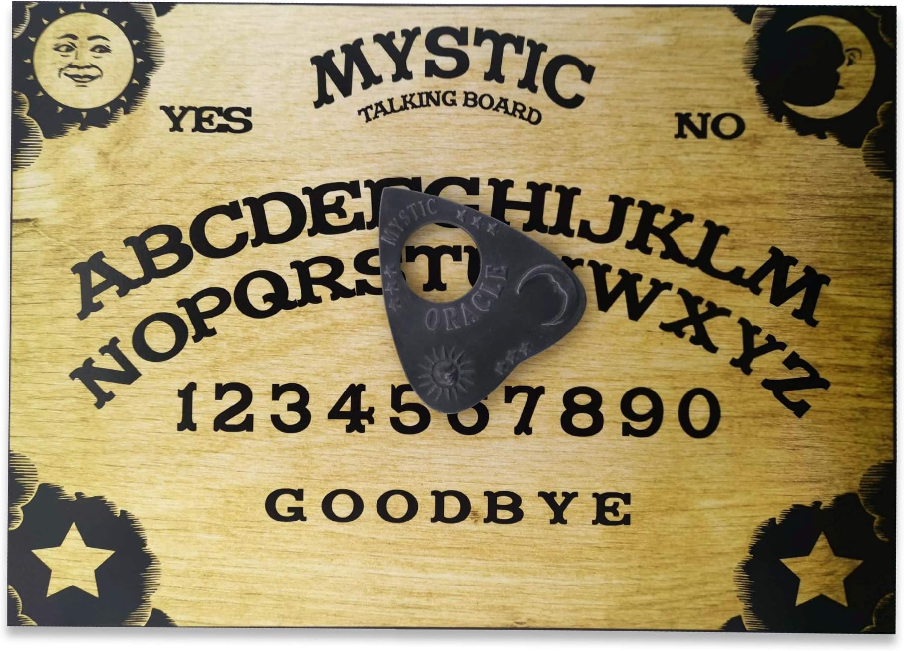 Hand Finished A4 Sized Wooden Mystic Oracle Talking Board Set Complete with Sun, M|oon & Stars Planchette, Classic Ouija Style Board Game