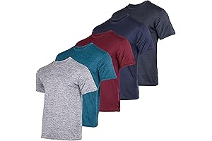 5 Pack: Youth Active Athletic Performance Short-Sleeve Dry-Fit Moisture Wicking T-Shirt for Teen Boys