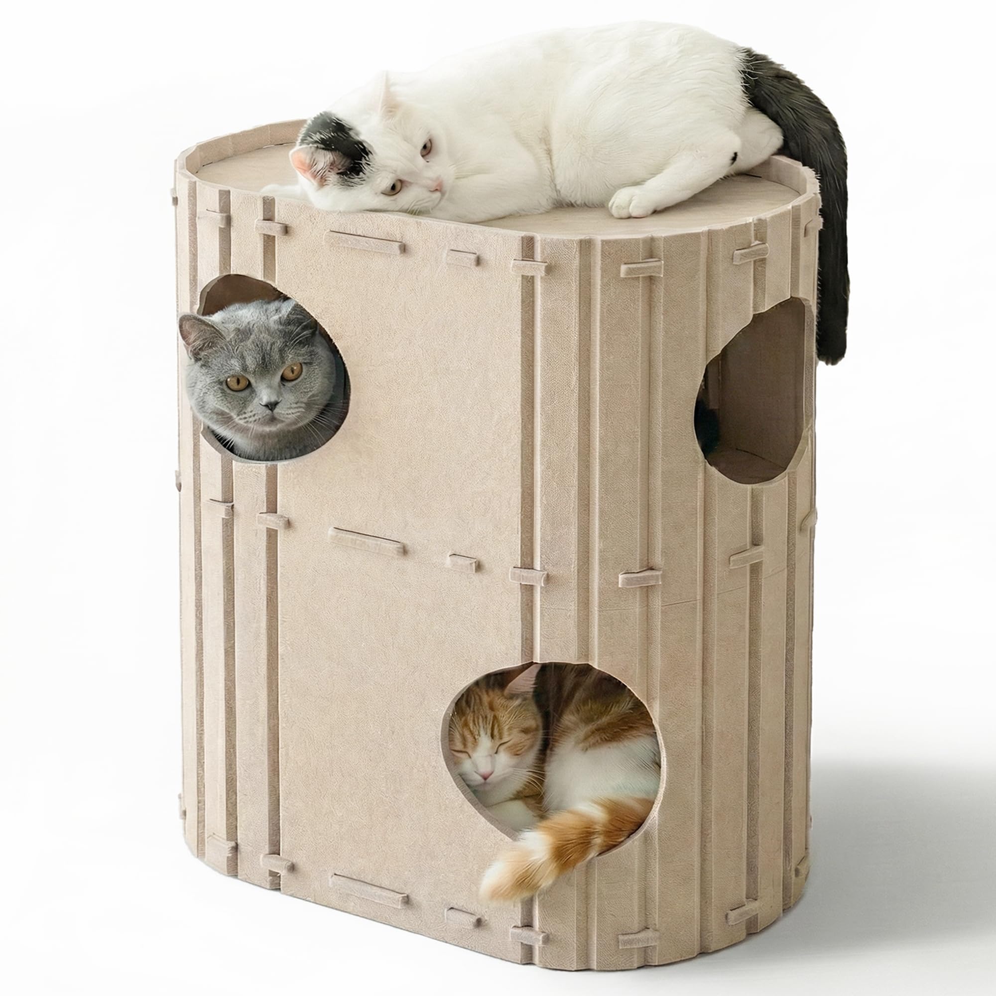 Photo 1 of PETKARAY 2-Story Felt Cat House, Large Bed Cave for Indoor Cats, Felt Tunnel Hideaway Condo for Multi-Cat Households, 23.6x22x12 inches, Grey