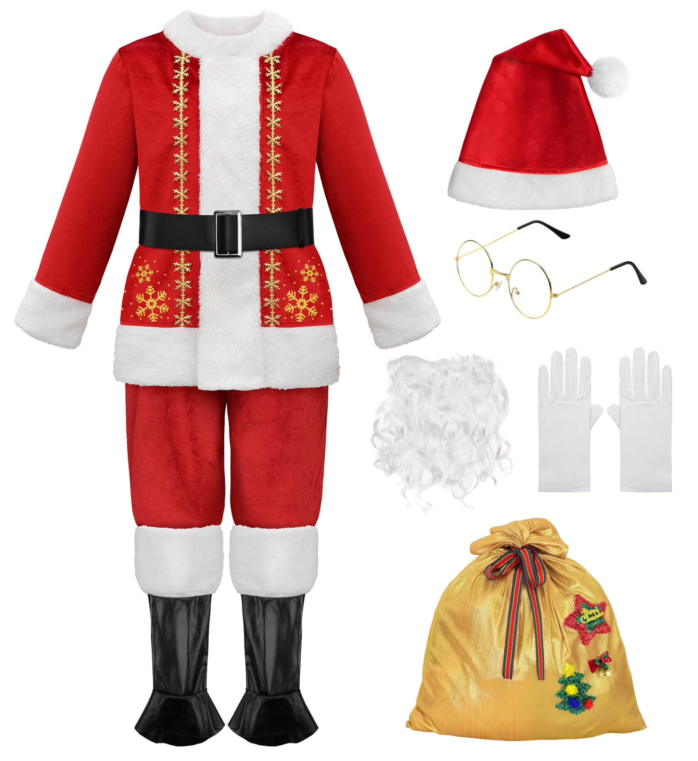 Photo 1 of ReliBeauty Kids Santa Costume, 9 PCS Deluxe Toddler Boy Velvet Christmas Outfit for Halloween Cosplay, 130
