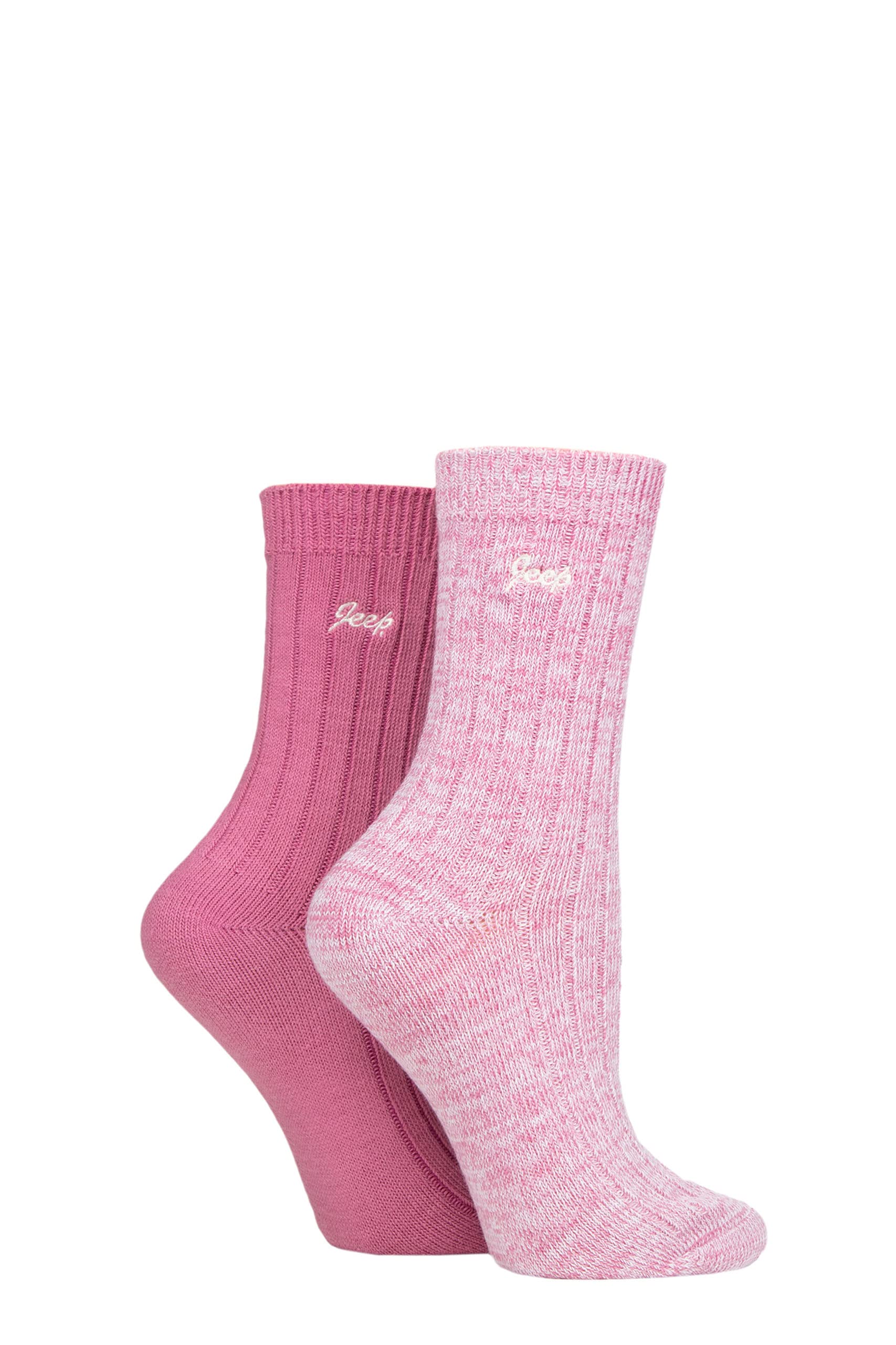 Jeep Women's Boot Socks Walking, Hiking, Ribbed, Breathable, Soft, Performance Polyester, Plain/Marl Designs - 2 Pairs Cerise/Cream 4-8