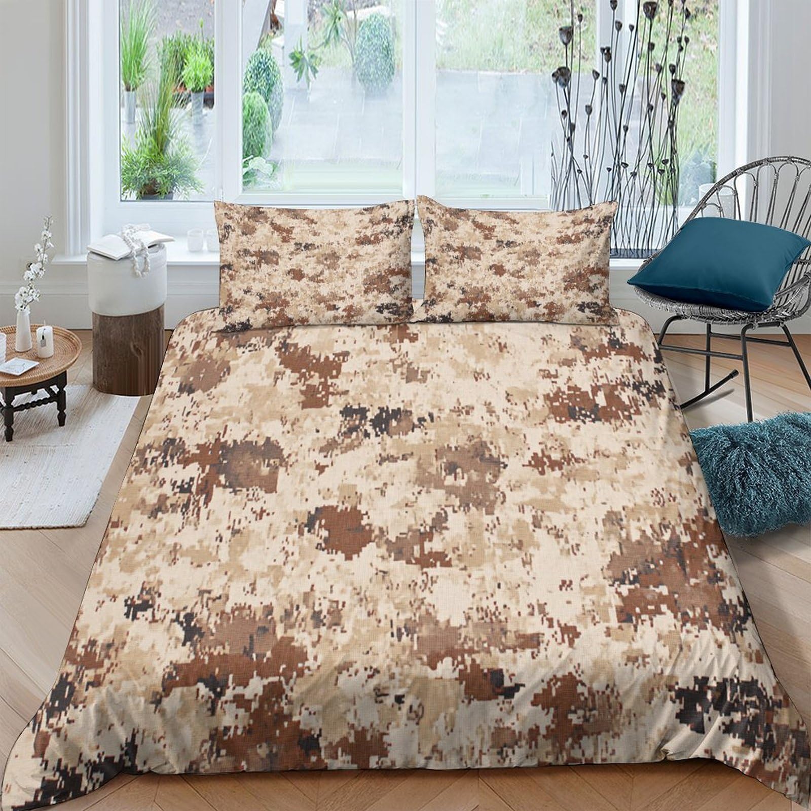 Ctjqhvkz Style-8 3D Printed Brown Camouflage Fitted Sheet Microfiber Soft Mattress Cover For Bedroom Dorm House Mattress Protection Decor Single（135X200cm）