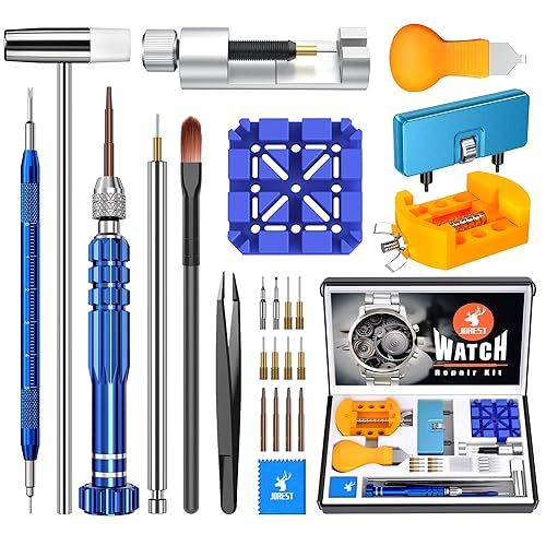 JOREST Watch Repair Kit for Battery Replacement & Link Removal, Resizing &Opener, Watch Repair and Cleaning Screwdriver Set, Wrench Back Remover, Spring Bar Tool