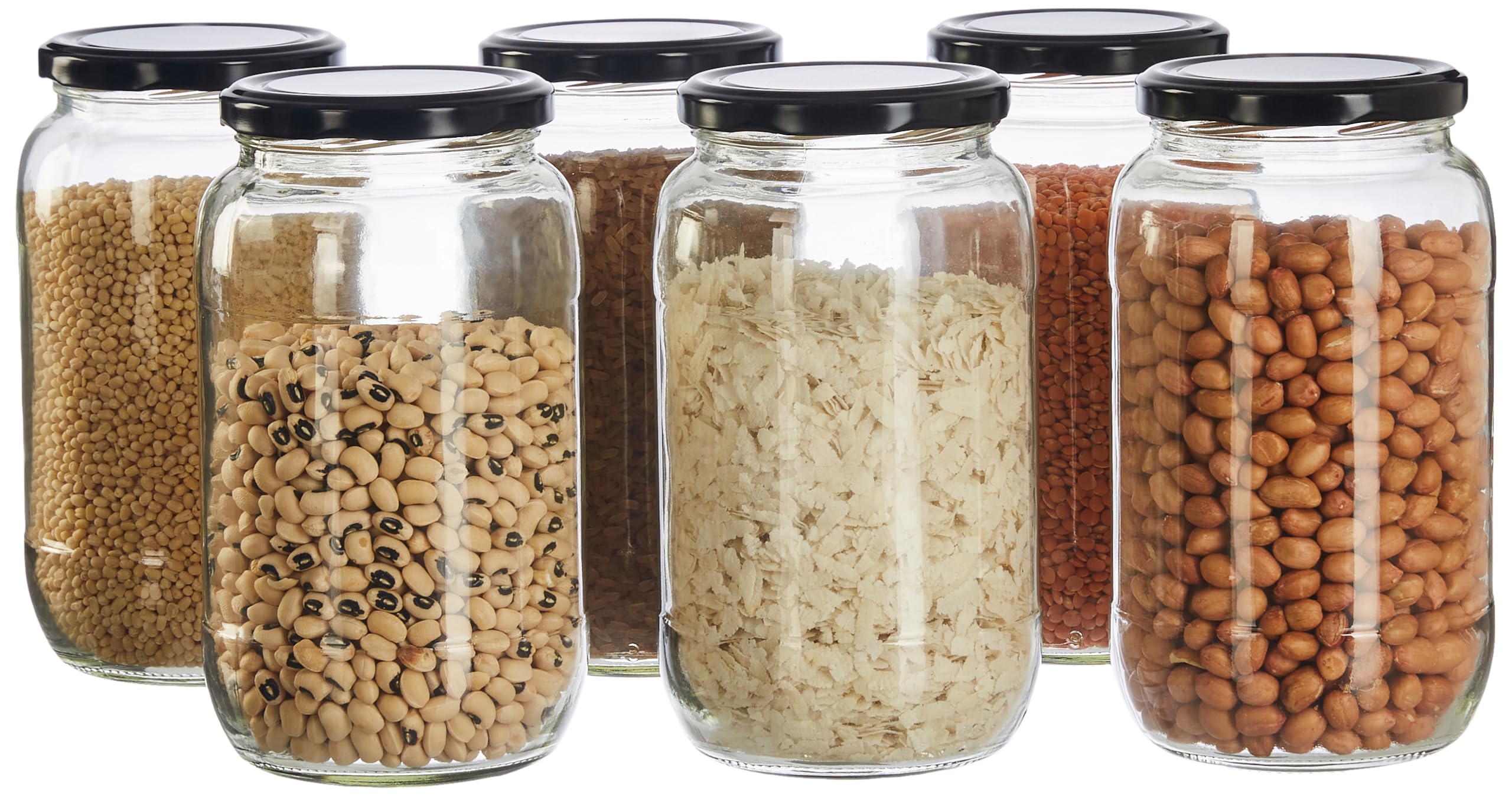 Amazon Brand - Solimo Glass Transparent Storage Jar for Pickles, Spices, BPA Free | Set of 6 | 1000 ml