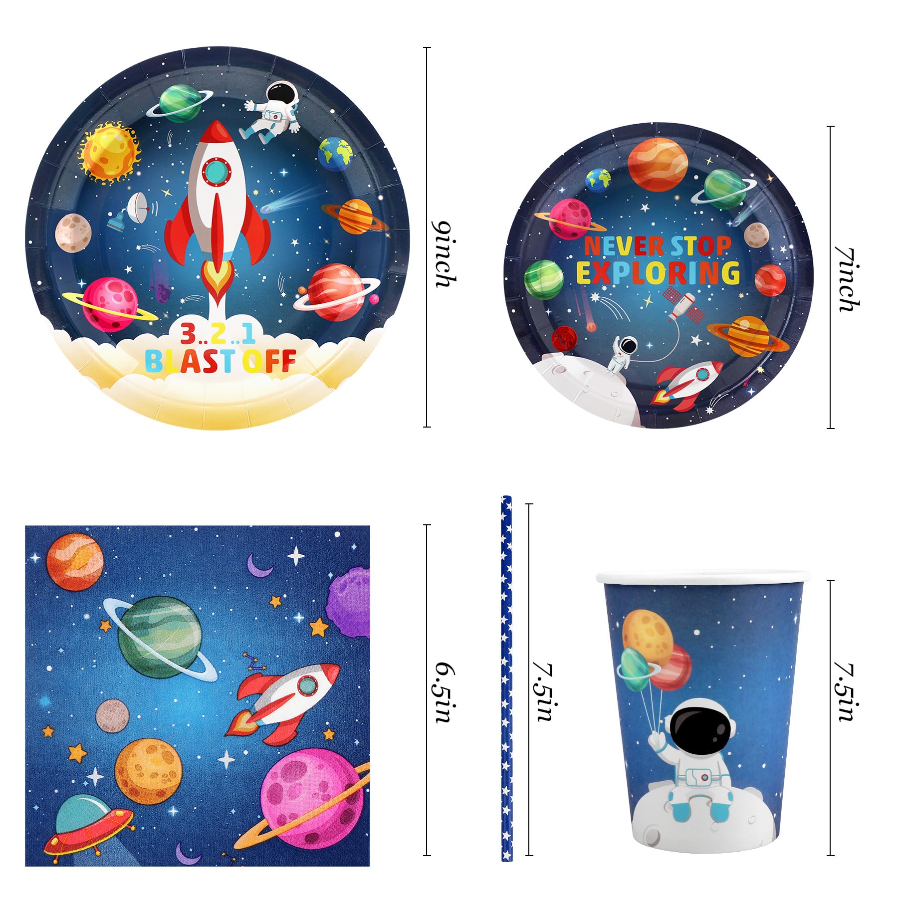 Space Birthday Party Supplies Decorations, Outer Space Theme Paper Plates and Napkins Set for 24 Guests, 120 Pcs Disposable Galaxy Party Dessert Dinnerware