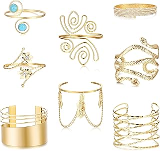 8Pcs Arm Cuff Upper Arm Cuff Band Bracelet Minimalist Coil Bangle Armband Set Arm Cuff Jewelry for Women Gold Arm Cuff Sliver Cuff Bracelet Adjustable