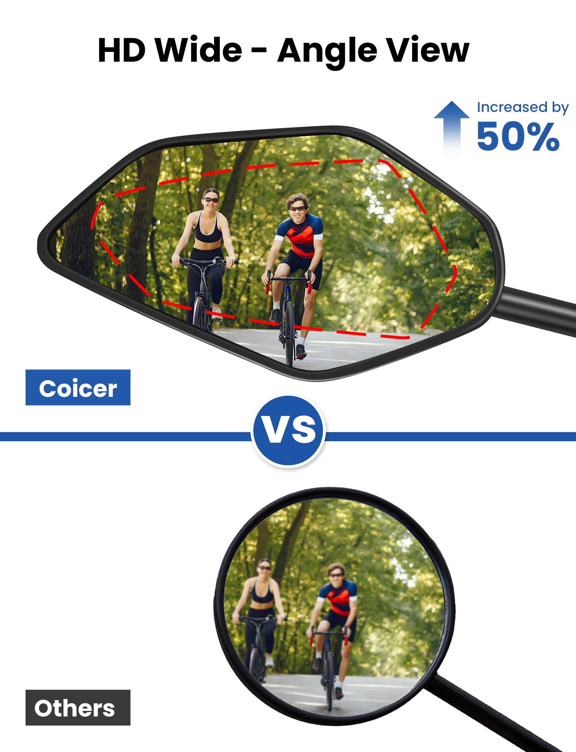 Bike Mirror Handlebar Mount Adjustable 1 Pair, Electric Bike Mirrors for Handlebars Long Stem, Bike Mirrors for Ebike, Ebike Mirrors with HD Lens, Electric Scooter Mirrors for Bicycle, Ebike Accessory