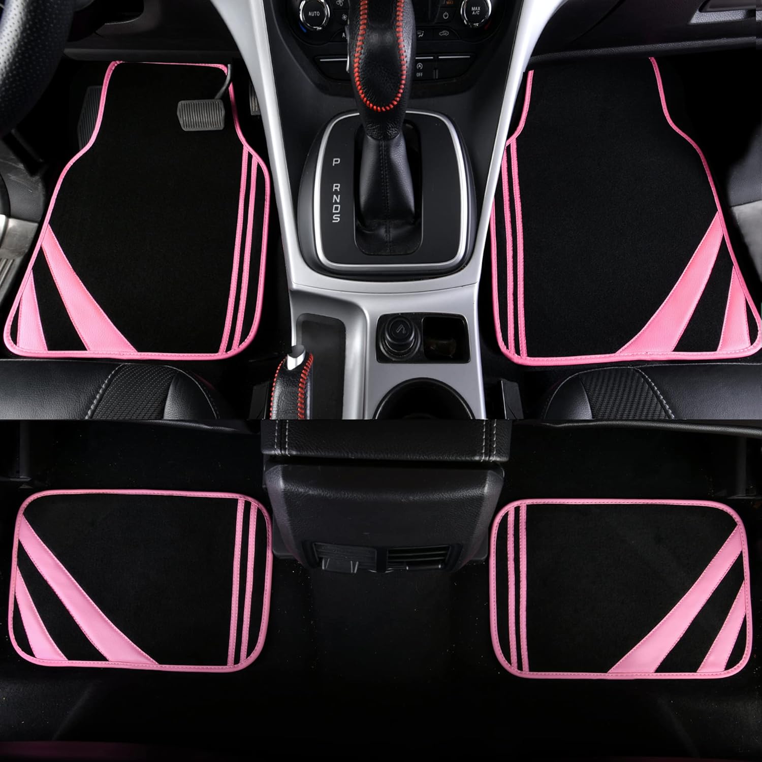 CAR PASS Pink Edge Faux Leather Car Floor Mats Universal Car Carpet Mats with Double Stitch Line Anti-Slip Backing Design, for Cute Girly Women, Fit 95% Automotive,SUVs,Sedan,Vans (Black and Pink) - Image 5
