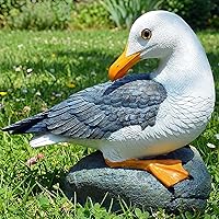 Vista 4 de Escultura real de gaviota al aire libre, estatua divertida de pájaro de jardín, estatua de playa, adornos de aves marinas de resina, decoración