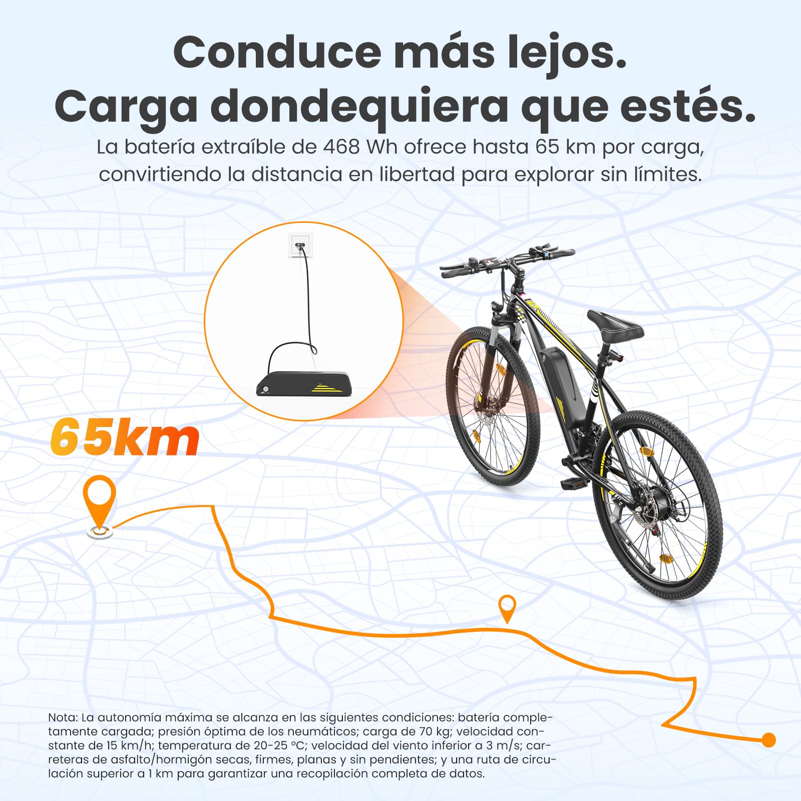 Touroll Bicicleta eléctrica, U1 26"/29", Autonomía de 65 km, Motor 45Nm, 13Ah Batería Desmontable, Bicicleta de montaña eléctrica