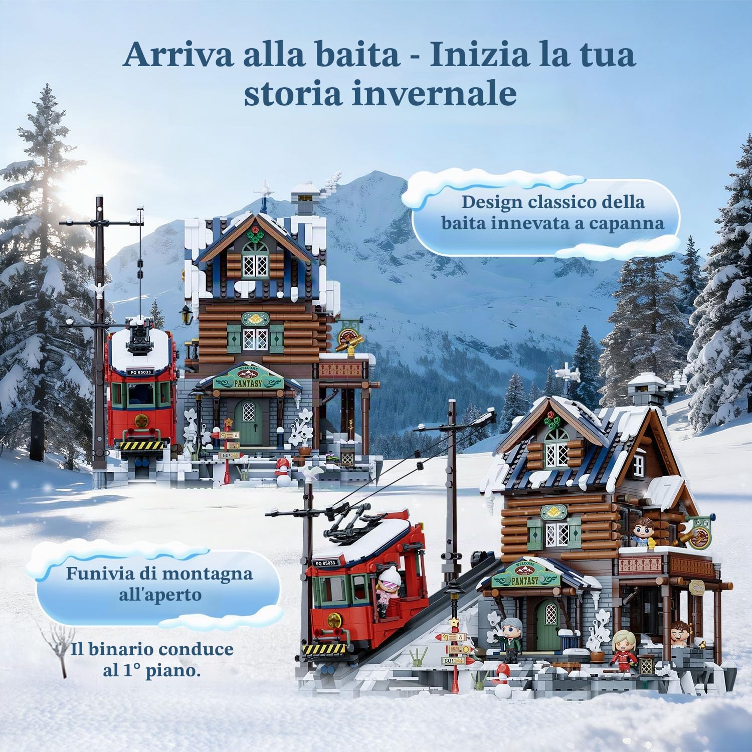 PANTASY Summit Cabin - Set da costruzione per adulti, rifugio di montagna ricco di dettagli con effetto legno e elementi invernali, giocattolo creativo per gli appassionati di modelli paesaggistici e | Capanna da montagna a 3 piani con funiaria vintage, g