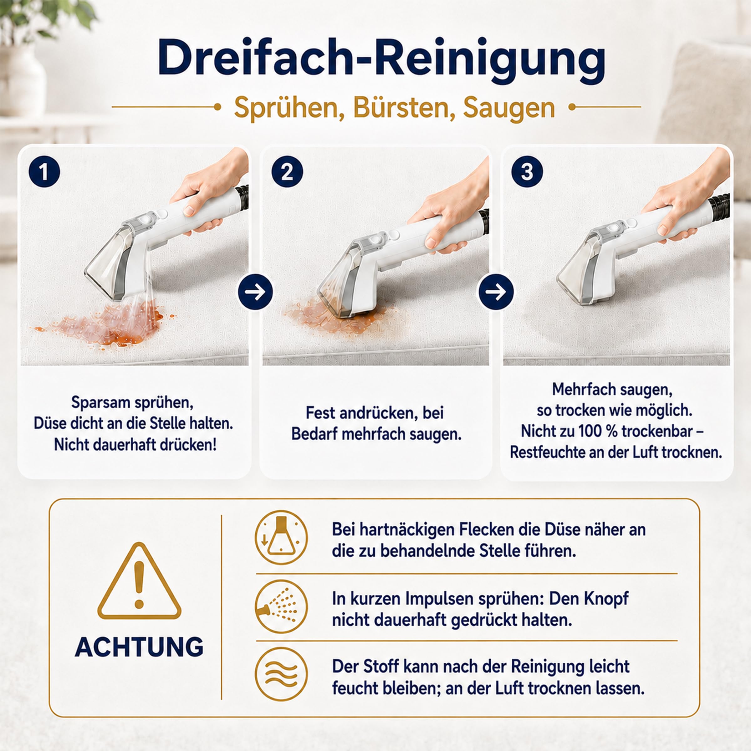 SIMPLUS Polsterreiniger Gerät 12000Pa, kompakter Waschsauger mit 2-Tank-System, Sprüh- & Saugfunktion, Nasssauger für punktuelle Fleckenreinigung auf Sofa, Polster, Teppich & Auto, 2,5 kg, 2 Bürsten