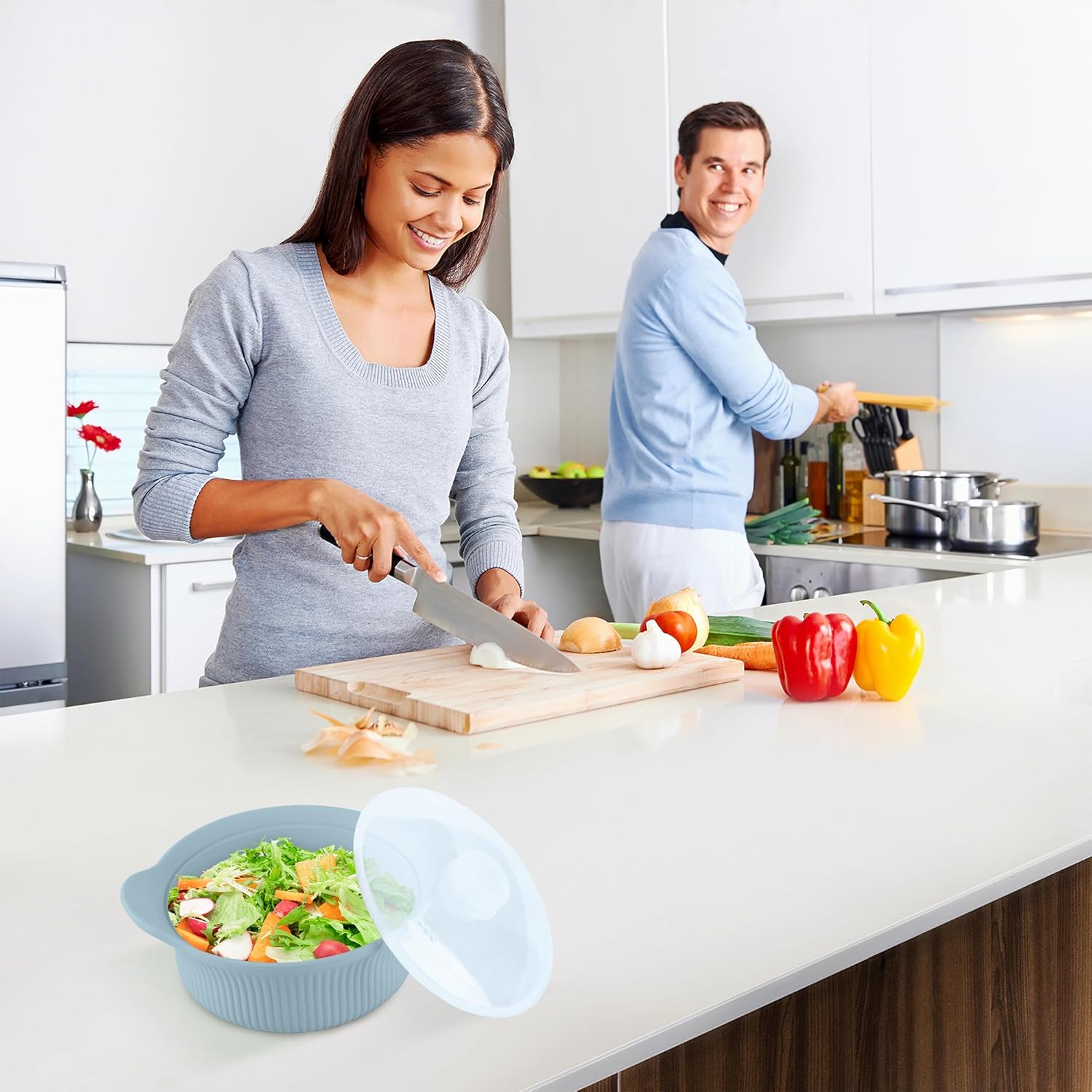 Silicone Microwave Steamer - Microwave Pot Steamer Basket Bowl for Baby Food, Vegetables & Dumplings, Compact & Lightweight Design, Oven & Dishwasher Safe (Blue, S 20oz(600ml))