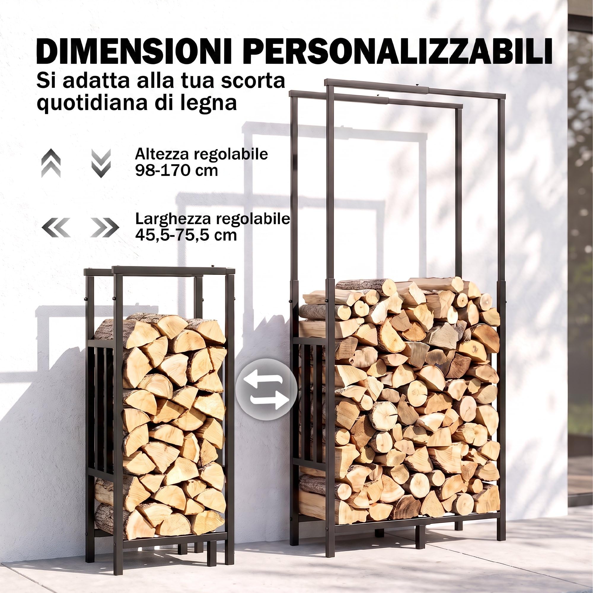 Outsunny Portalegna Interni/Esterni in Acciaio 45.5-75.5x25x98-170 cm Nero