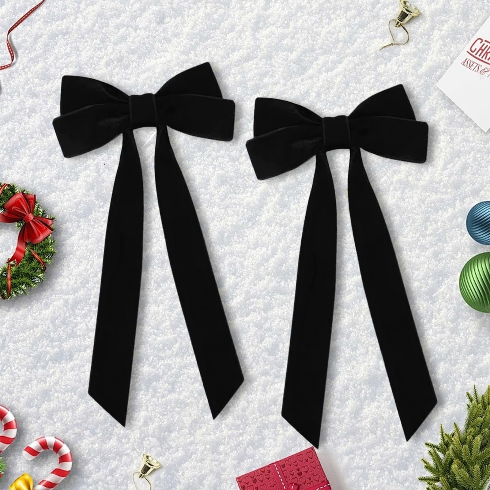 2Pcs Red Hair Bow, Burgundy Velvet Hair Bow for women Solid Color Bowknot Hair Clips for Girl Accessories Christmas Bows (Black) - Image 4