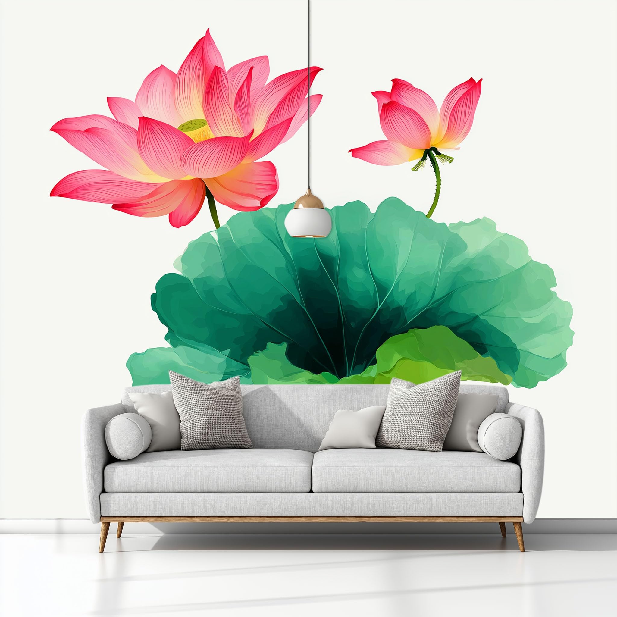 Fototapety Kwiaty Rośliny Liście lotosu Sztuka ścienna Tradycyjny chiński styl fototapeta do salonu, sypialni, papier premium 350 x 256 cm gobelin fotograficzny efekt 3D