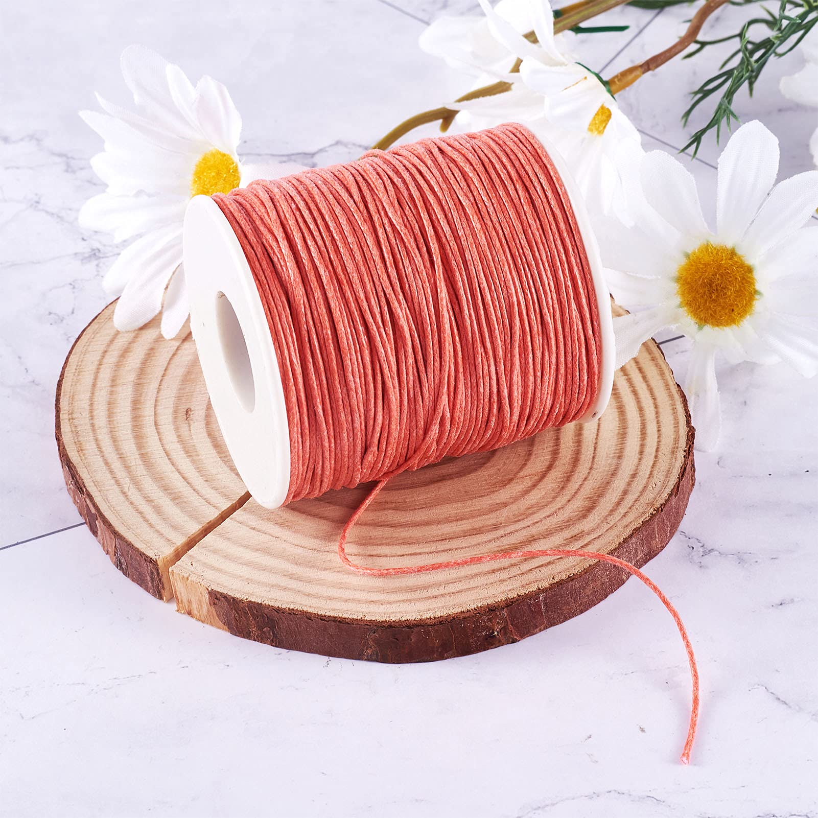 PandaHall 100 Yards/Roll Braided Cotton Cord 1mm Waxed Cotton Cord String for DIY Jewelry Making(LightCoral) - Image 4