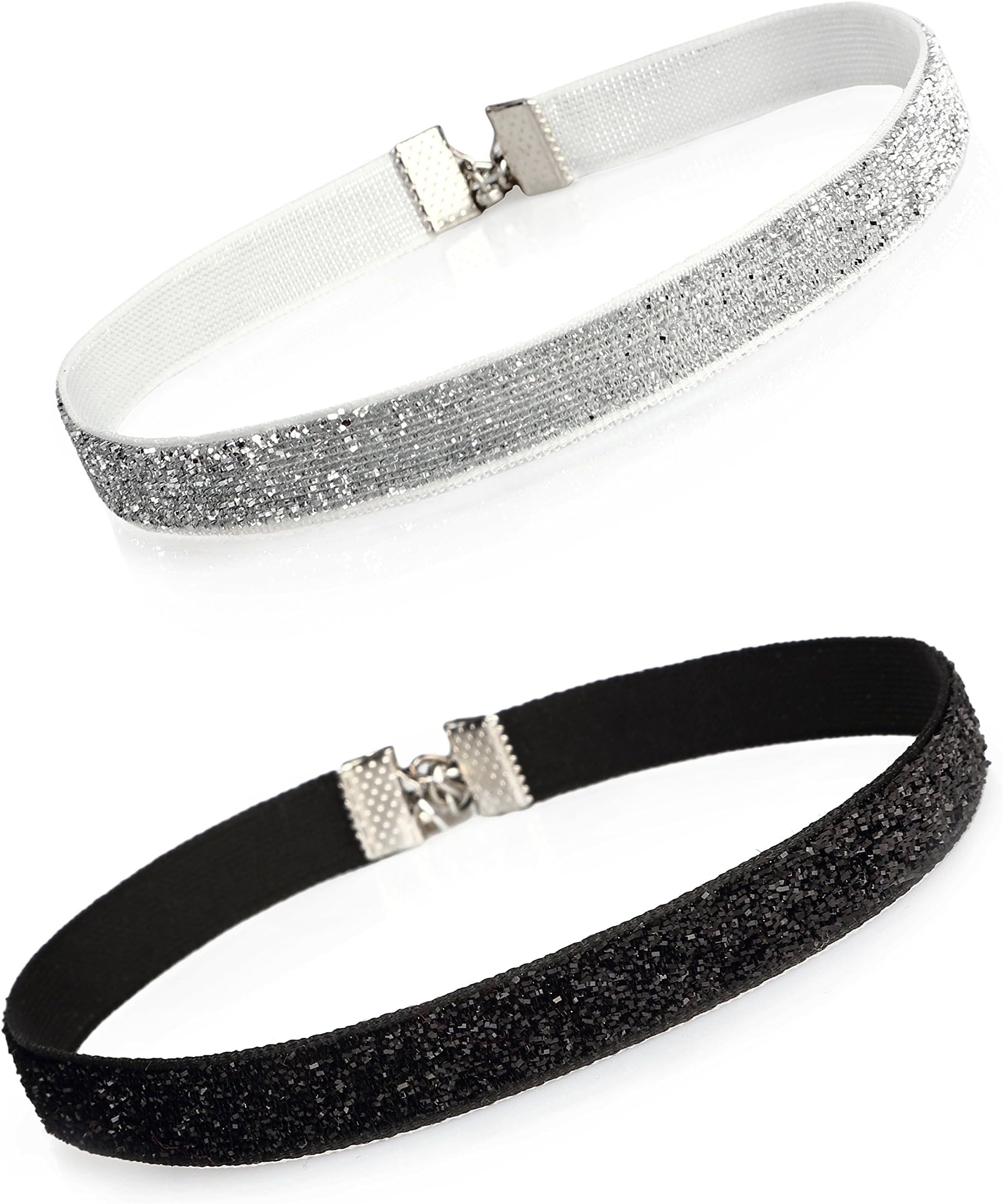 2Pcs Black and Silver Velvet Choker Necklace for Women, Girls and Teens by Yana Malanii
