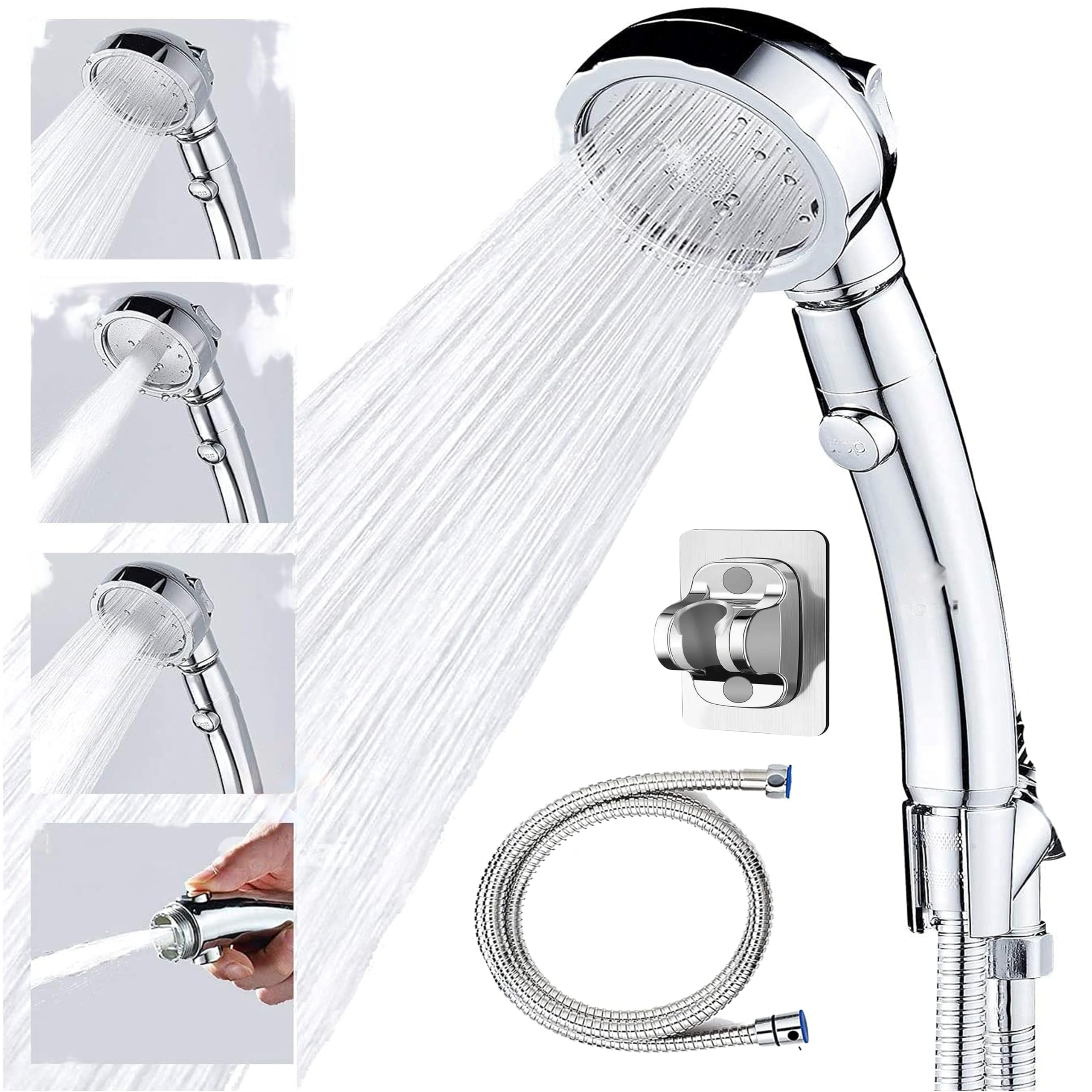 Lwvax Handheld Shower Head For Bathroom with 1.5 Meter Shower Hose Pipe and Wall Hook High Pressure 3 Spray Settings Rain Shower Heads - Chorm Finish (B0D8TCYQHD) Amazon Price History, Amazon Price Tracker