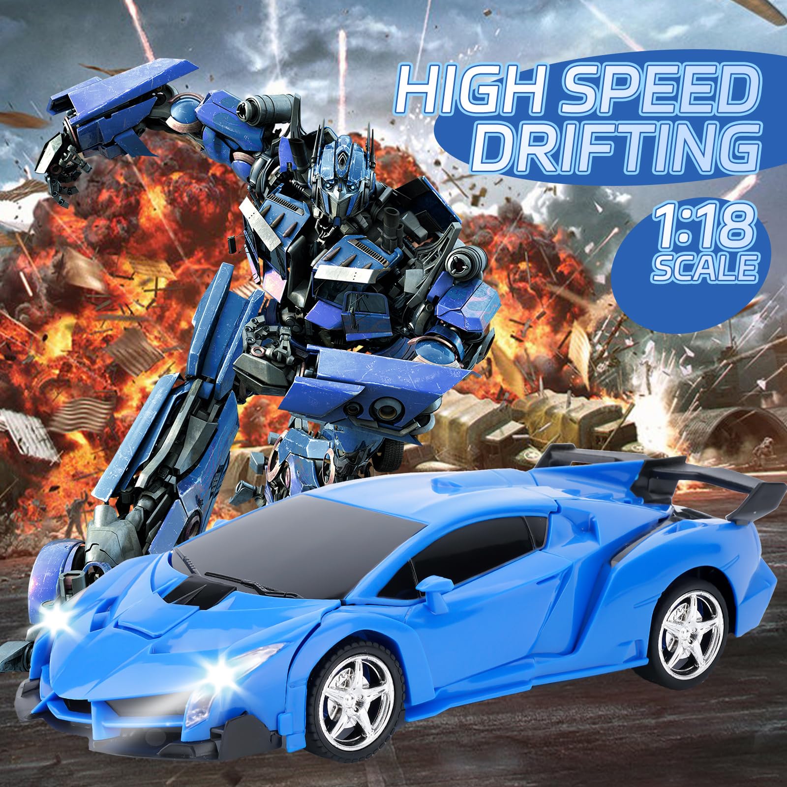 Voiture télécommandée, Robot Transformable, pour Enfants, échelle 1:18, Jouet d'anniversaire, pour garçons de 3, 4, 5, 6, 7, 8, 9, 10 Ans, garçons et Enfants - Jaune