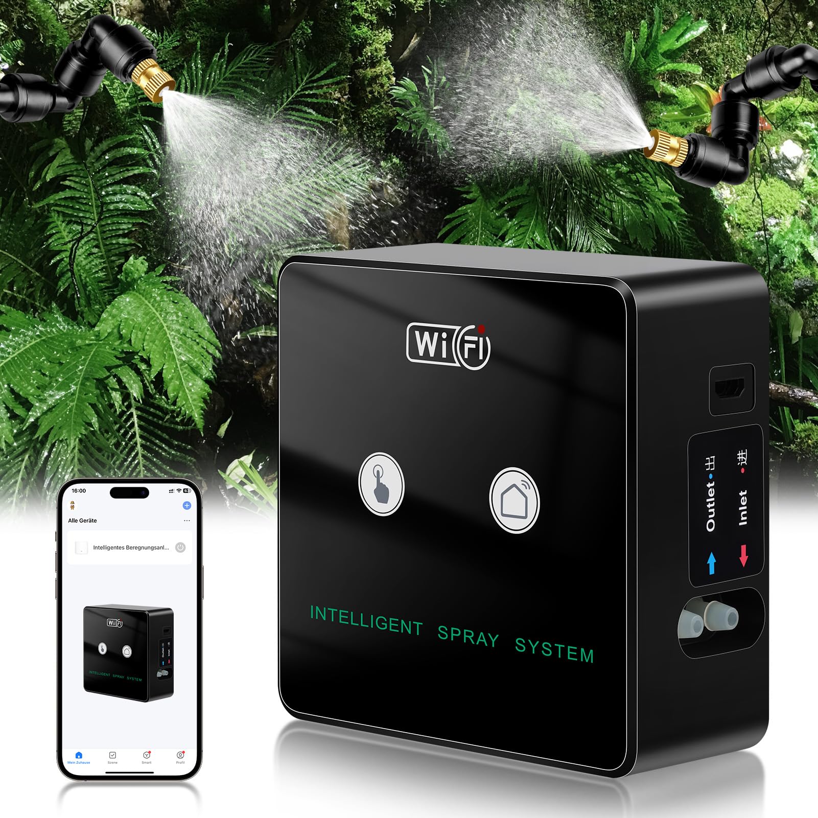 Beregnungsanlage Terrarium, Luftbefeuchter Terrarium, Mobiltelefonsteuerung Intelligentes Reptilien Benebelungssystem für Terrarium Luftbefeuchter Präzisionskupferdüse Kann um 360° Gedreht Werden